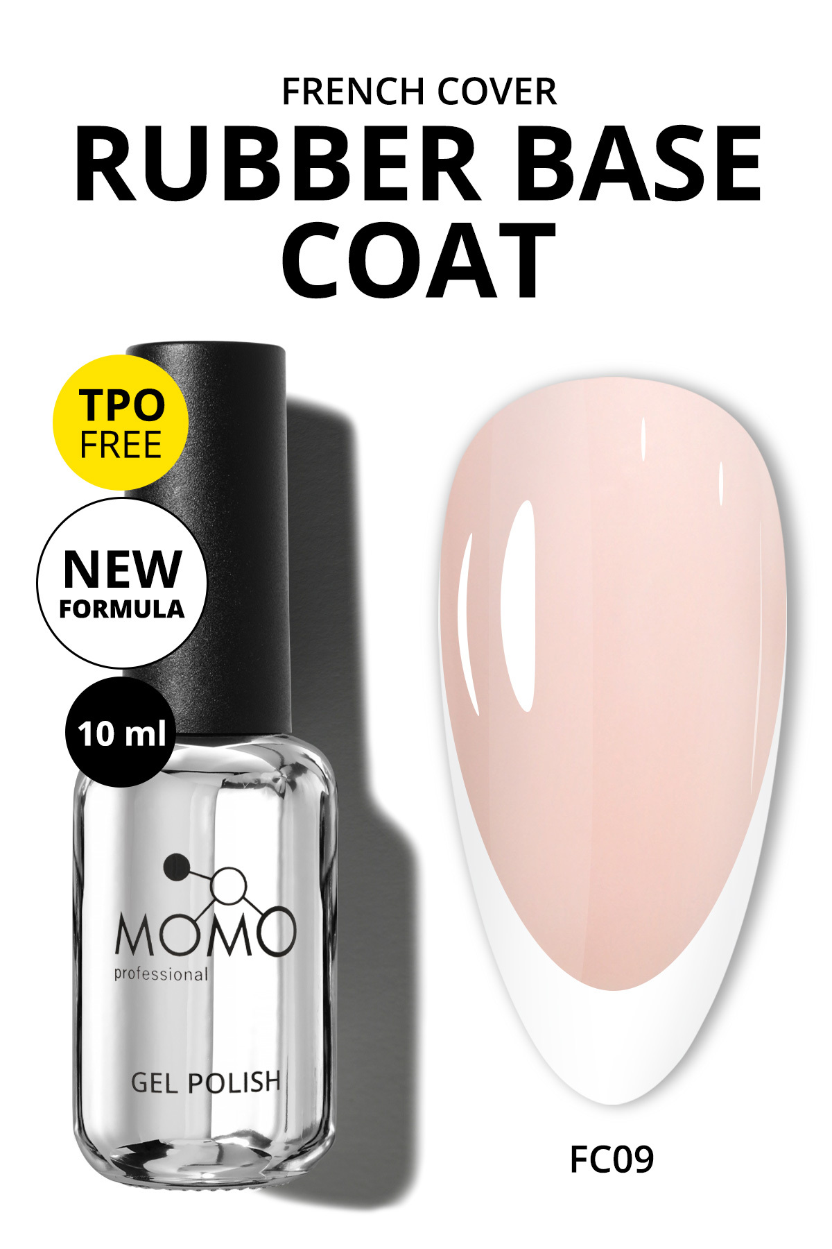 MOMO professional French Cover Rubber Base Coat Fc09, Pudra, 10 ml, TPO- FREE — صورتی 8860101A11S09FC01