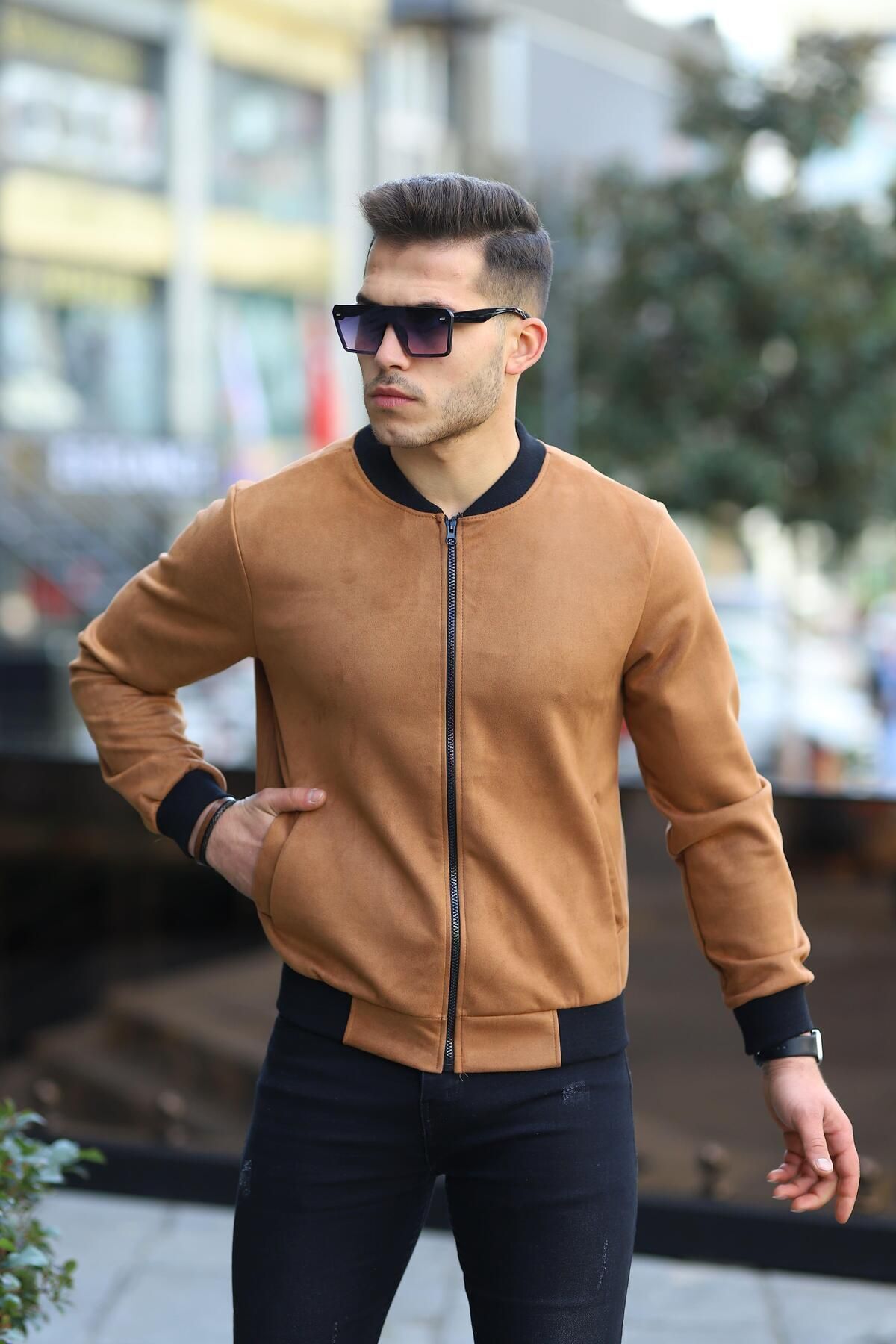 comstar  Erkek Dar Kesim Nubuk Süet Astarsız Likralı Su Itici Kolej Ceket - Görsel 5