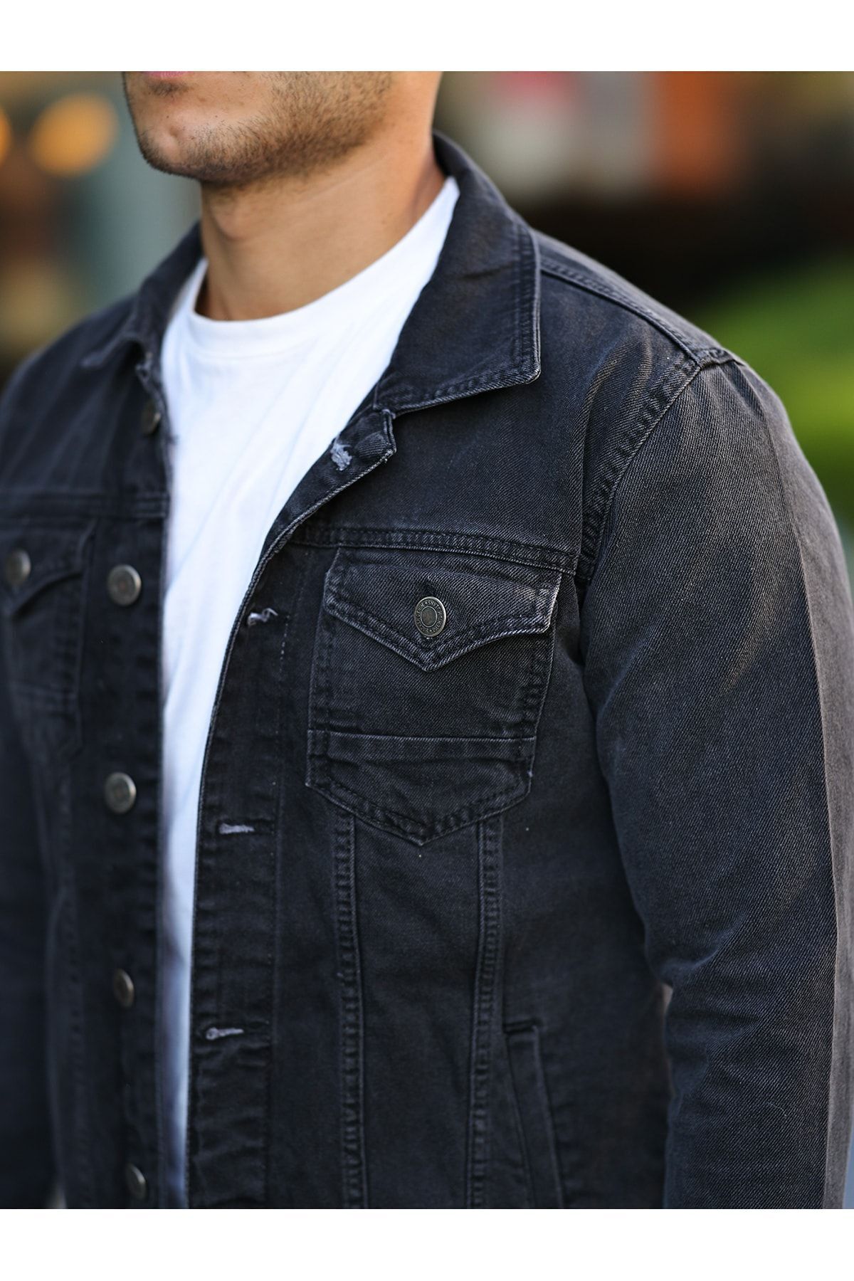 comstar  Erkek Trend Polo Yaka Slim Fit Denim Jeans Antrasit Kot Ceket - Görsel 2