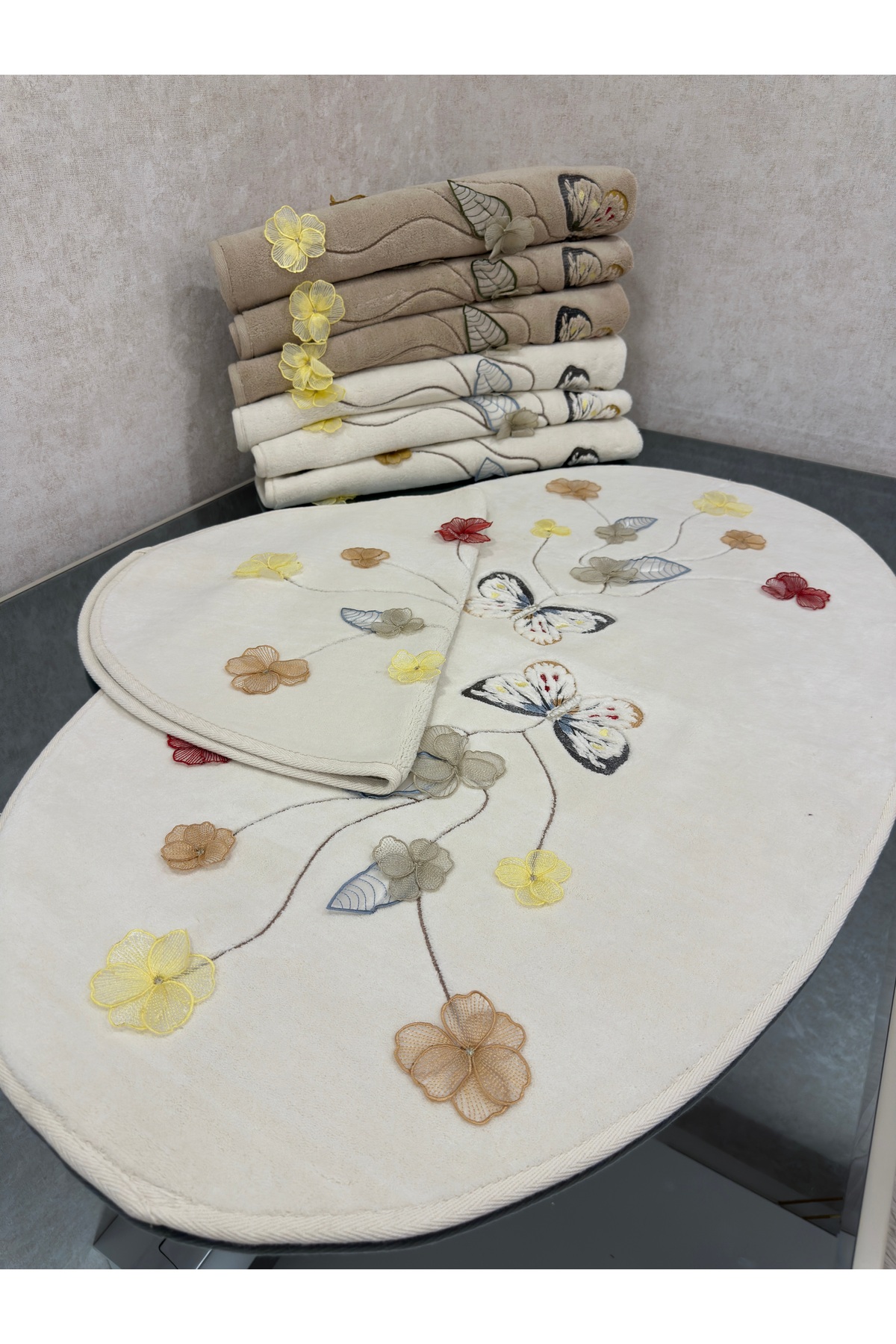 incisecrethome Embroidered 100% Cotton Rug & Mat Set – Non-Slip