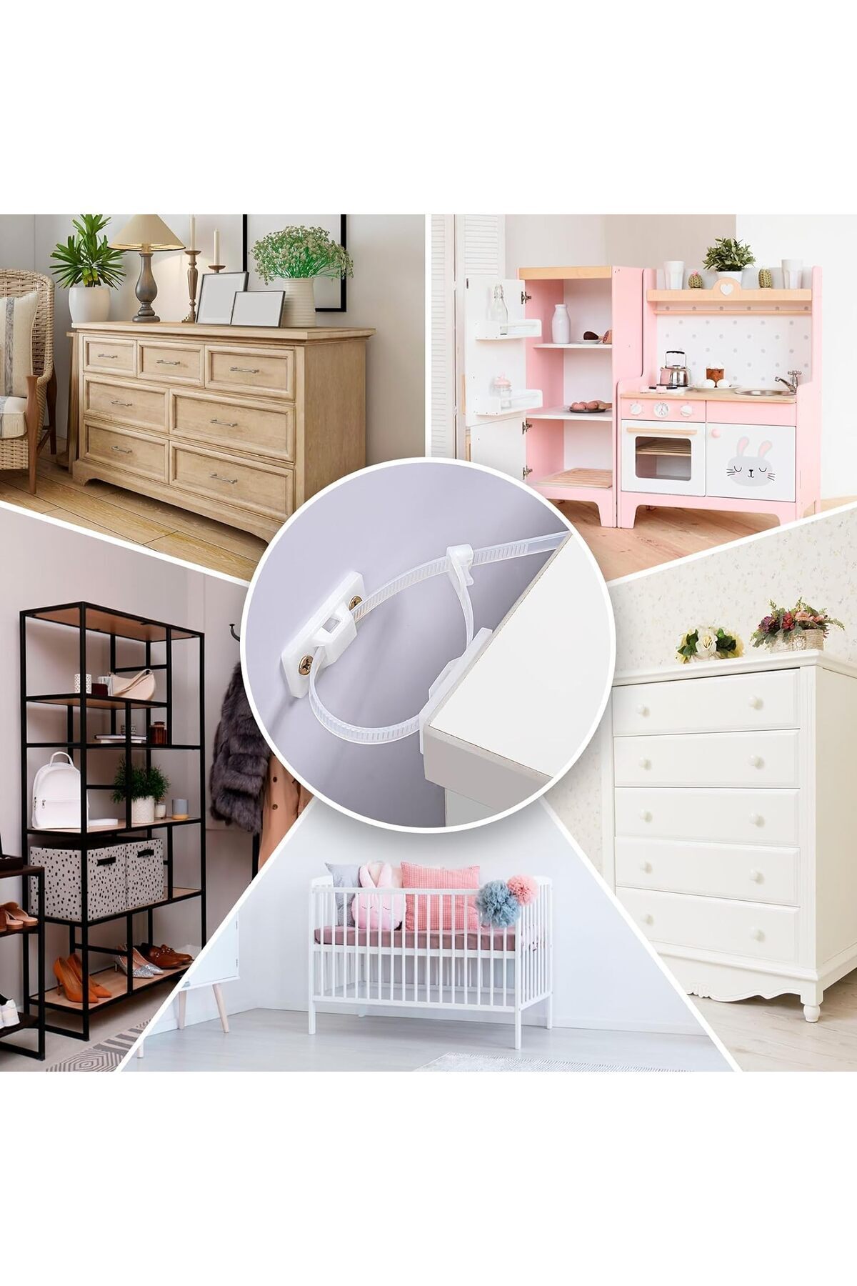 Miningaa 8 Adet Kolay Montaj Deprem Güvenlik Mobilya Dolap Düşme Engelleme Mobilya Sabitleme Bebek Güvenlik fotoğrafı 3 (önizleme)