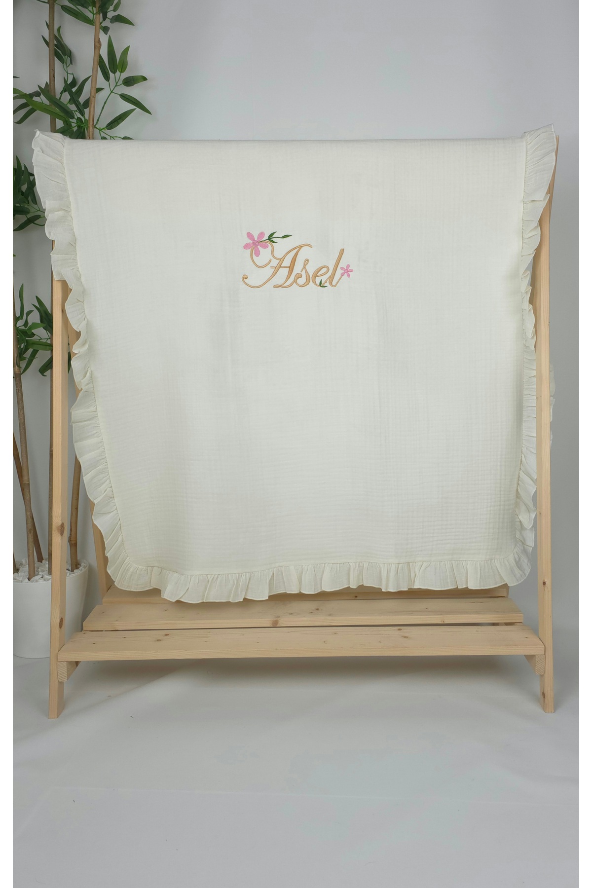 gros shop Yeni Doğan %100 Doğal 4Katlı Müslin Hastane Çıkış Mevlüt Seti (Kişiye Özgü İsimli Nakış Desenli) fotoğrafı 3 (önizleme)