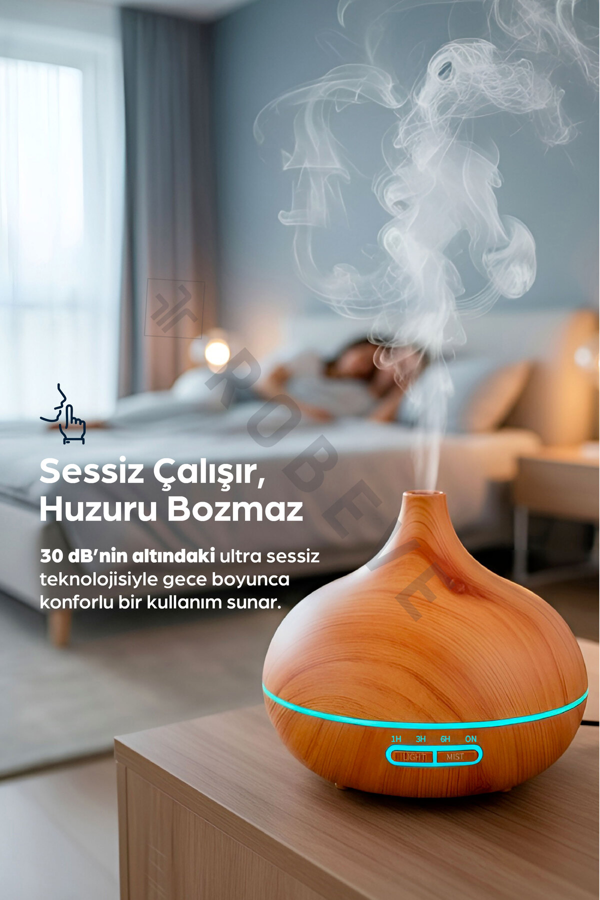 ROBEVE 550 ml Hava Nemlendirici Buhar Makinesi Ultrasonik Aroma Difüzör Oda Nemlendirici Işıklı Zamanlayıcı fotoğrafı 6 (önizleme)