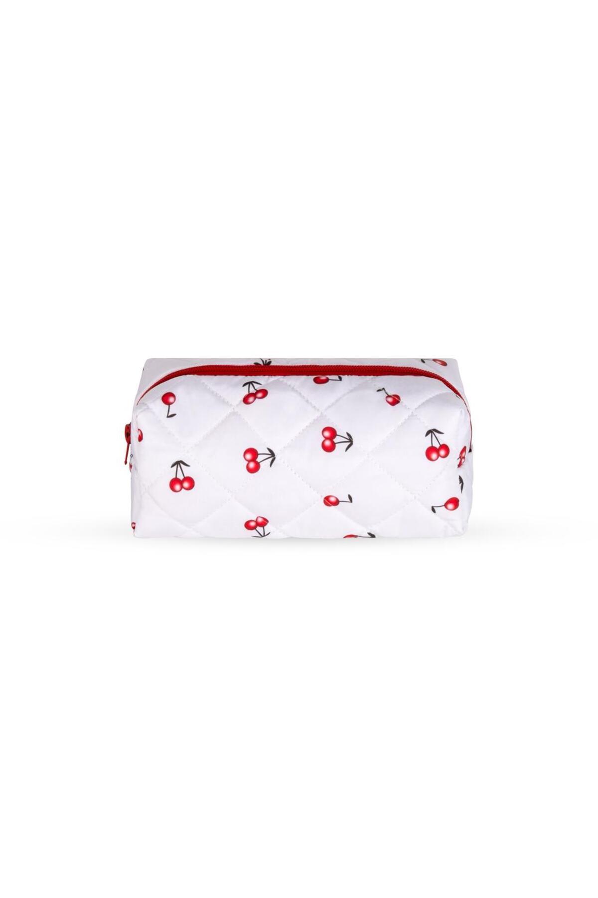 MONVEA Kiraz Desenli Tek Bölmeli Kalemlik Okul Ofis ve 1 Adet Doğaltaş Bileklik