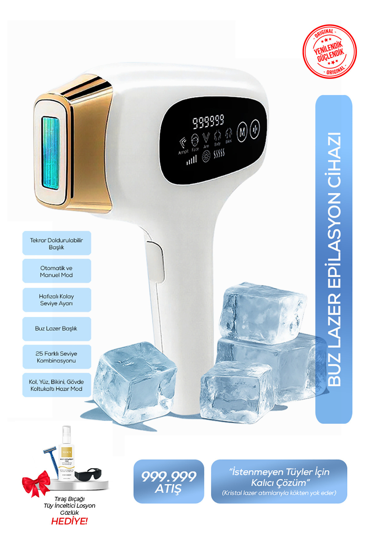 MOEN 999.999 Atım Buz Başlıklı IPL Lazer – Acısız, Hızlı ve Kalıcı Epilasyon