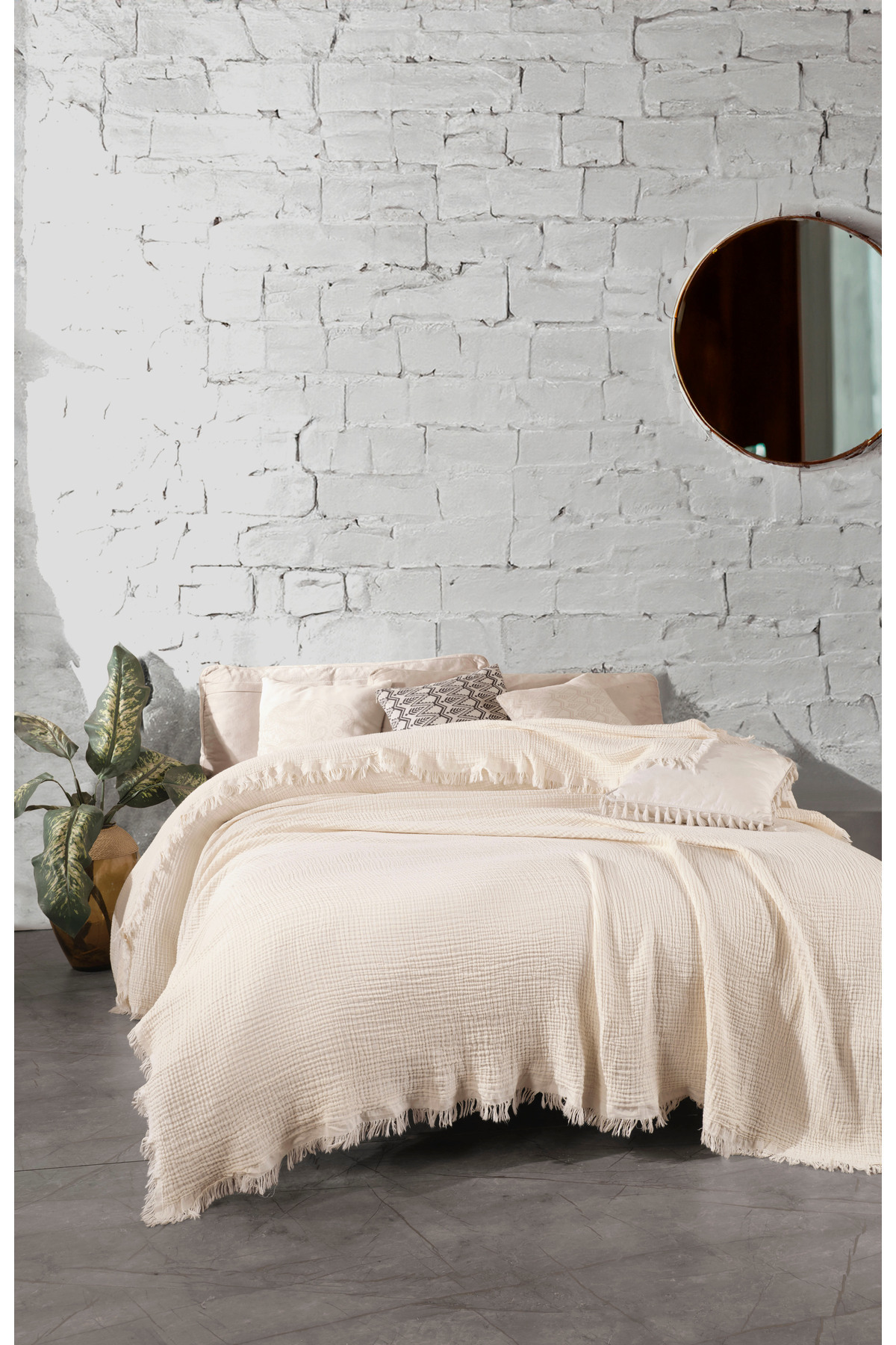 OTEXSA Ekru 4 Kat Müslin Tek Kişilik Yatak Örtüsü/pike (160 X 200CM)