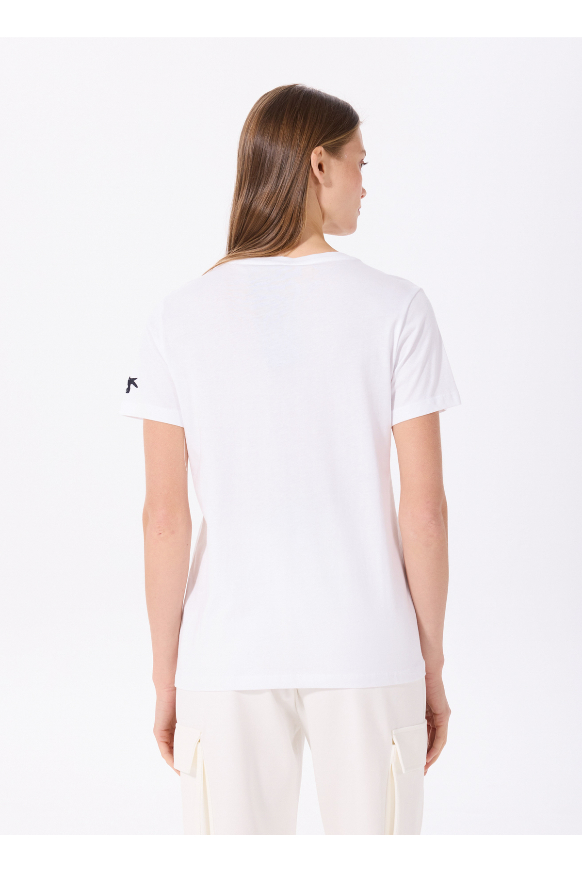 Fabrika  Beyaz Kadın V Yaka Basic Fit T-Shirt TEYO - Görsel 5