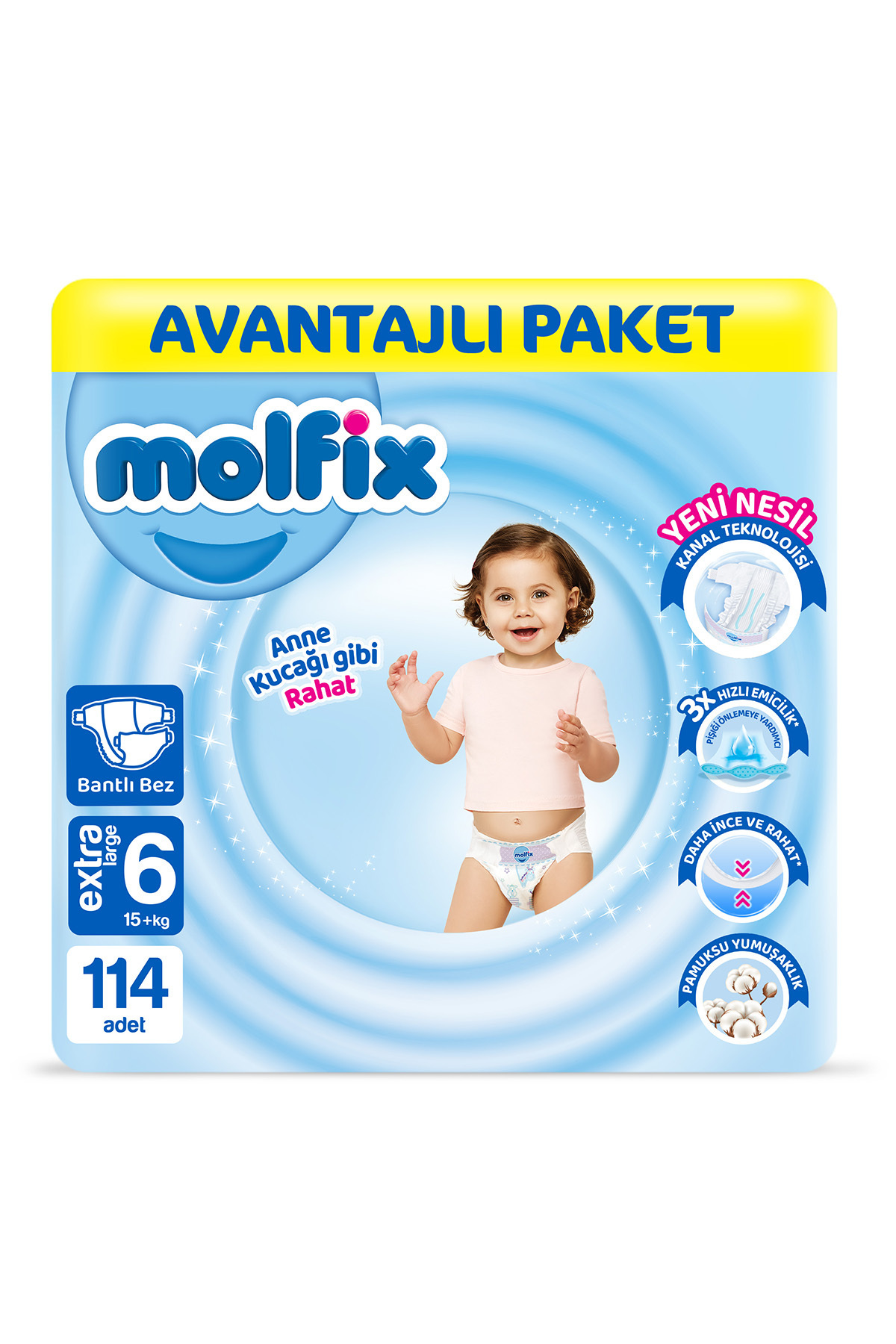 Molfix Bebek Bezi 6 Beden Extra Large Avantajlı Paket 114 Adet