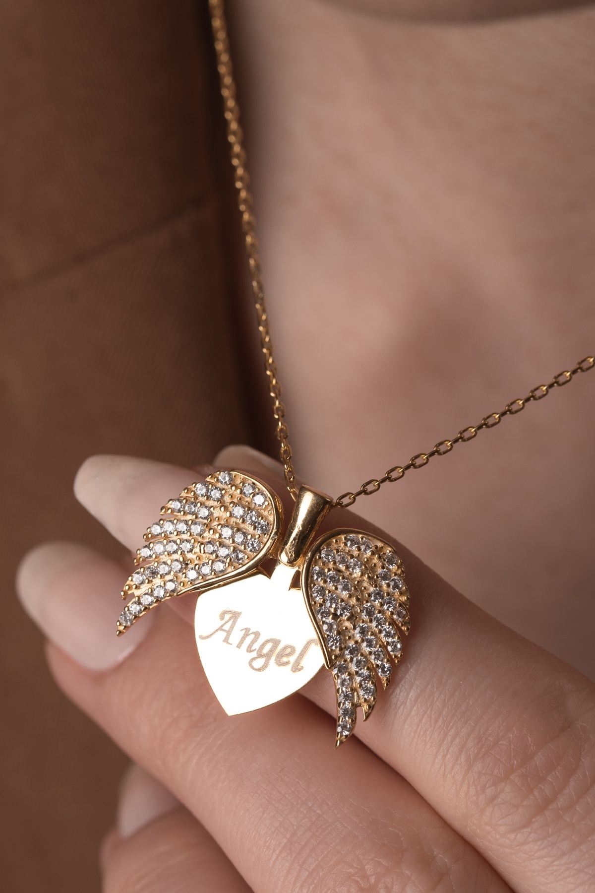 Two Arts Kişiye Özel İsim Yazılabilir Açılır Kapanır Melek Kanadı Kolye | 925 Ayar Gümüş I Rose Gold Kaplama görsel 2