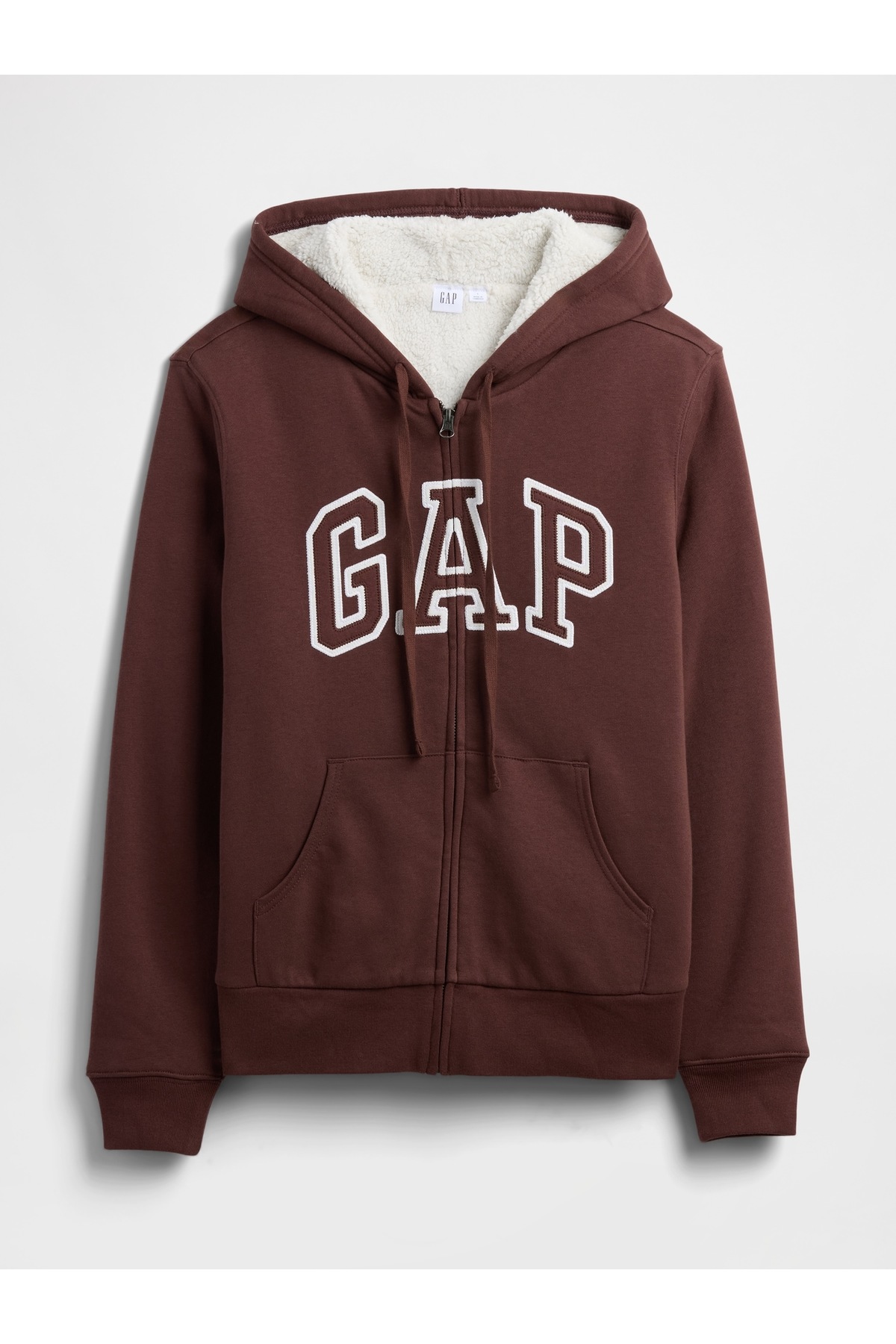GAP  Kadın Kahverengi Relaxed Logo Sherpa-Astarlı Fermuarlı Sweatshirt - Görsel 4