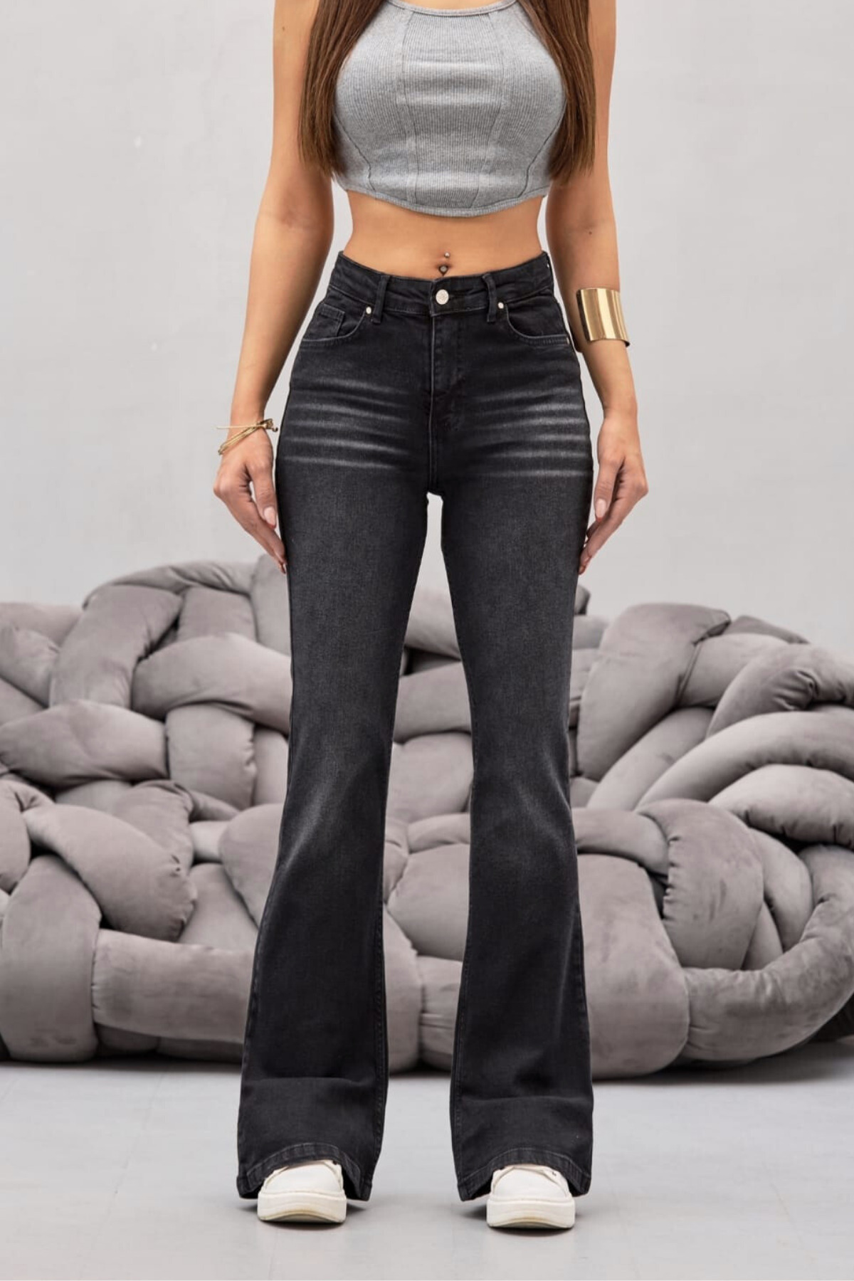 BİKELİFE Kadın Yüksek Bel Esnek Ispanyol Paça Jeans