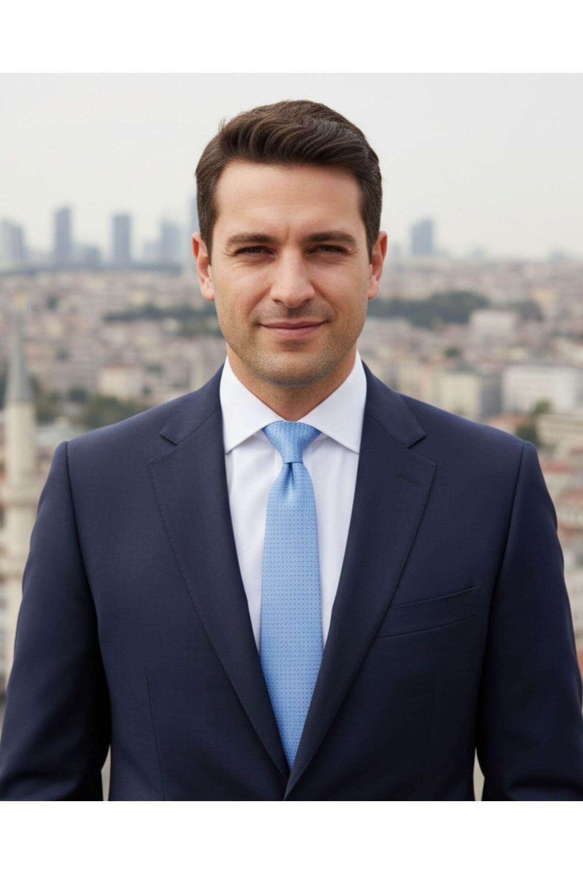  کراوات آبی روشن به عرض ۸ سانتی‌متر با طرح خال‌خالی سرمه‌ای