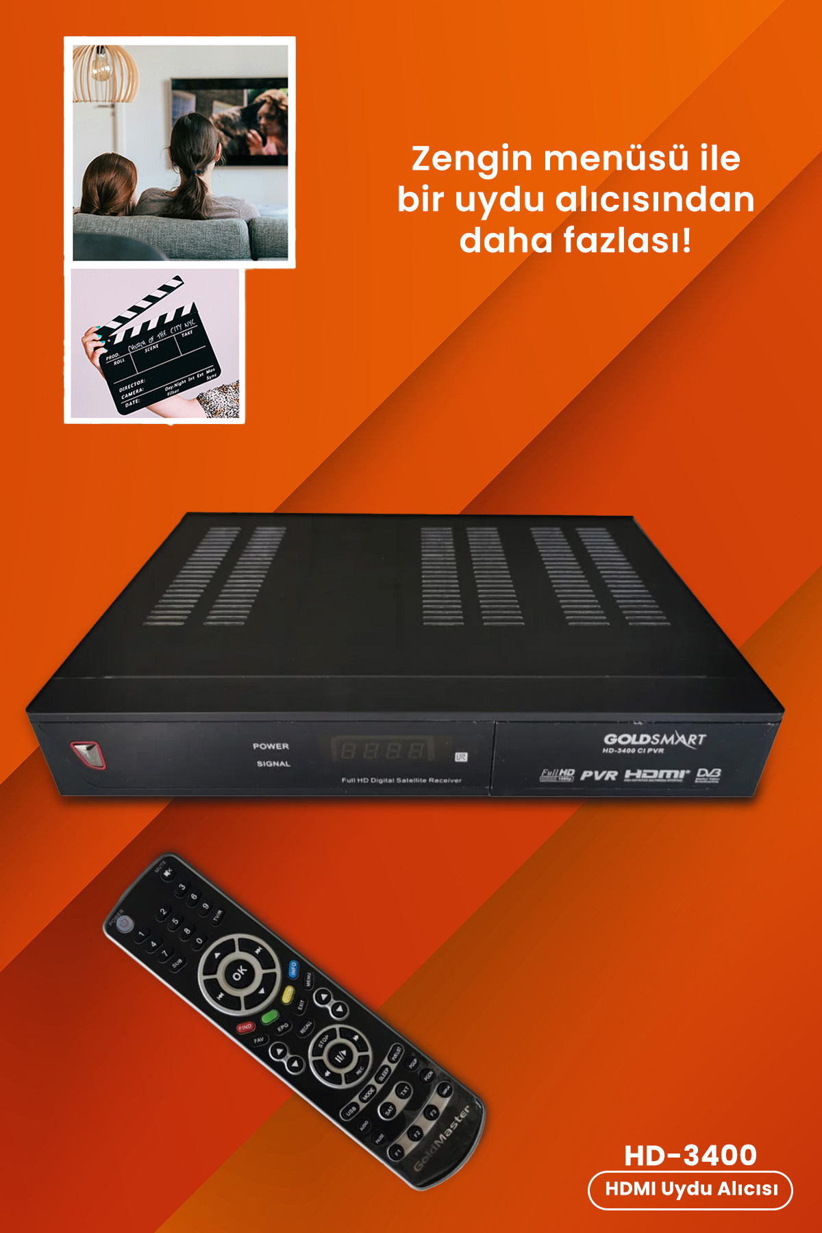 Goldsmart HD-3400 HDMI Çıkışlı Tüplü TV Uyumlu Scart PVR Kayıt HD Uydu Alıcısı