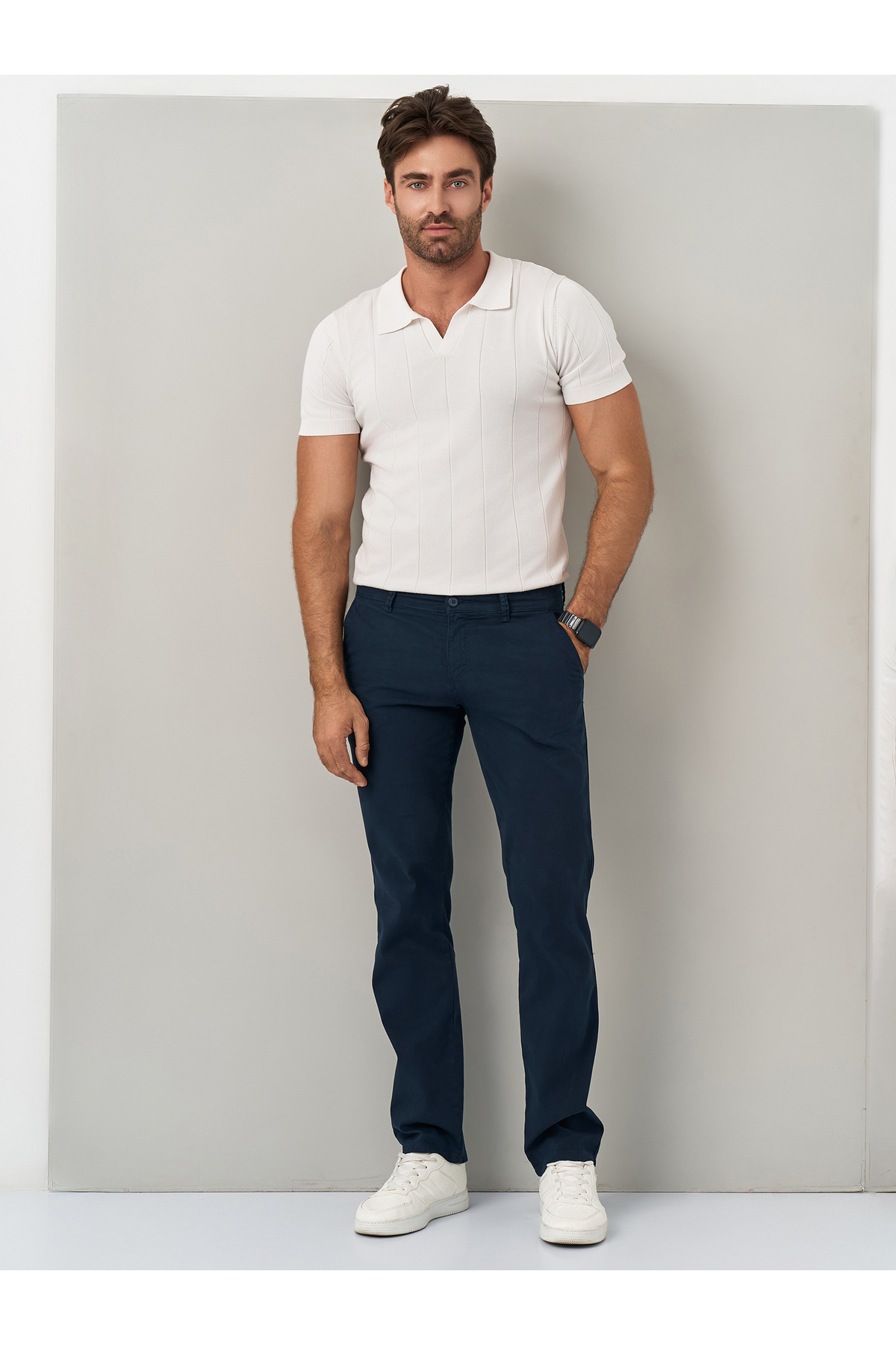 Regular Fit Pamuklu Koyu Lacivert Chino Pantolon — سرمه‌ای 27030 — تصویر 4 از 8