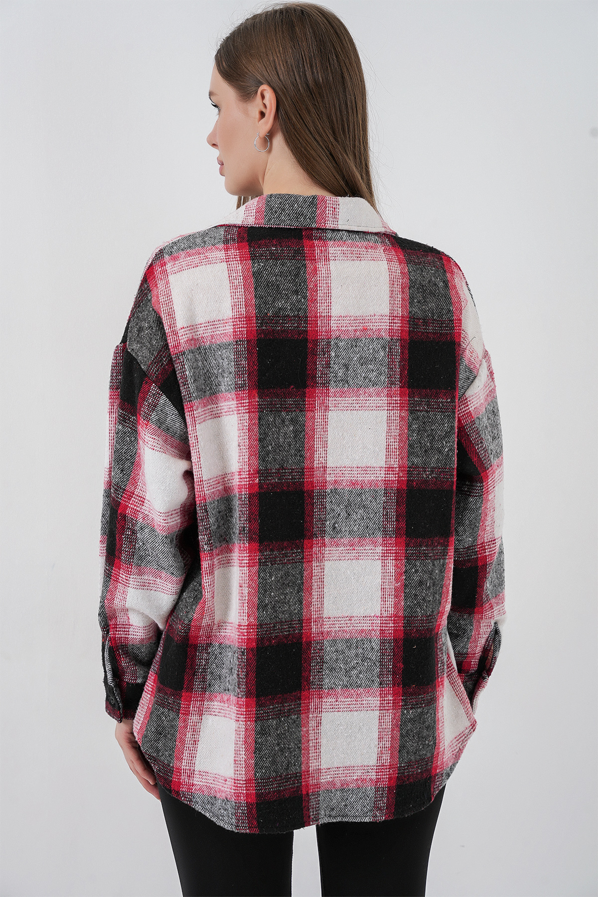 Bigdart Kadın Ekose Desen Oversize Oduncu Gömlek 3854 Kiremit görsel 6