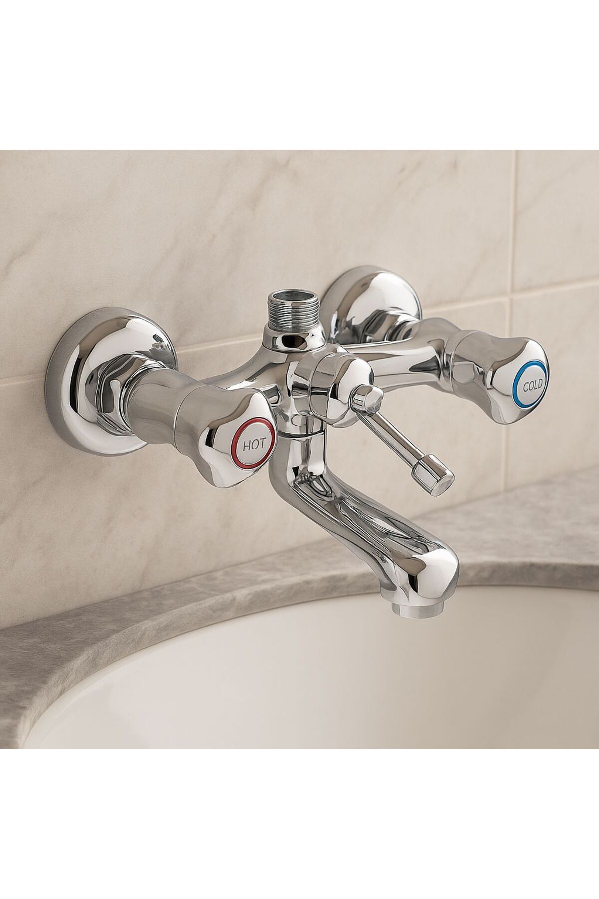 Viosa Klasik Banyo Bataryası Çevirmeli Pirinç Paslanmaz Sıcak Soğuk Musluk