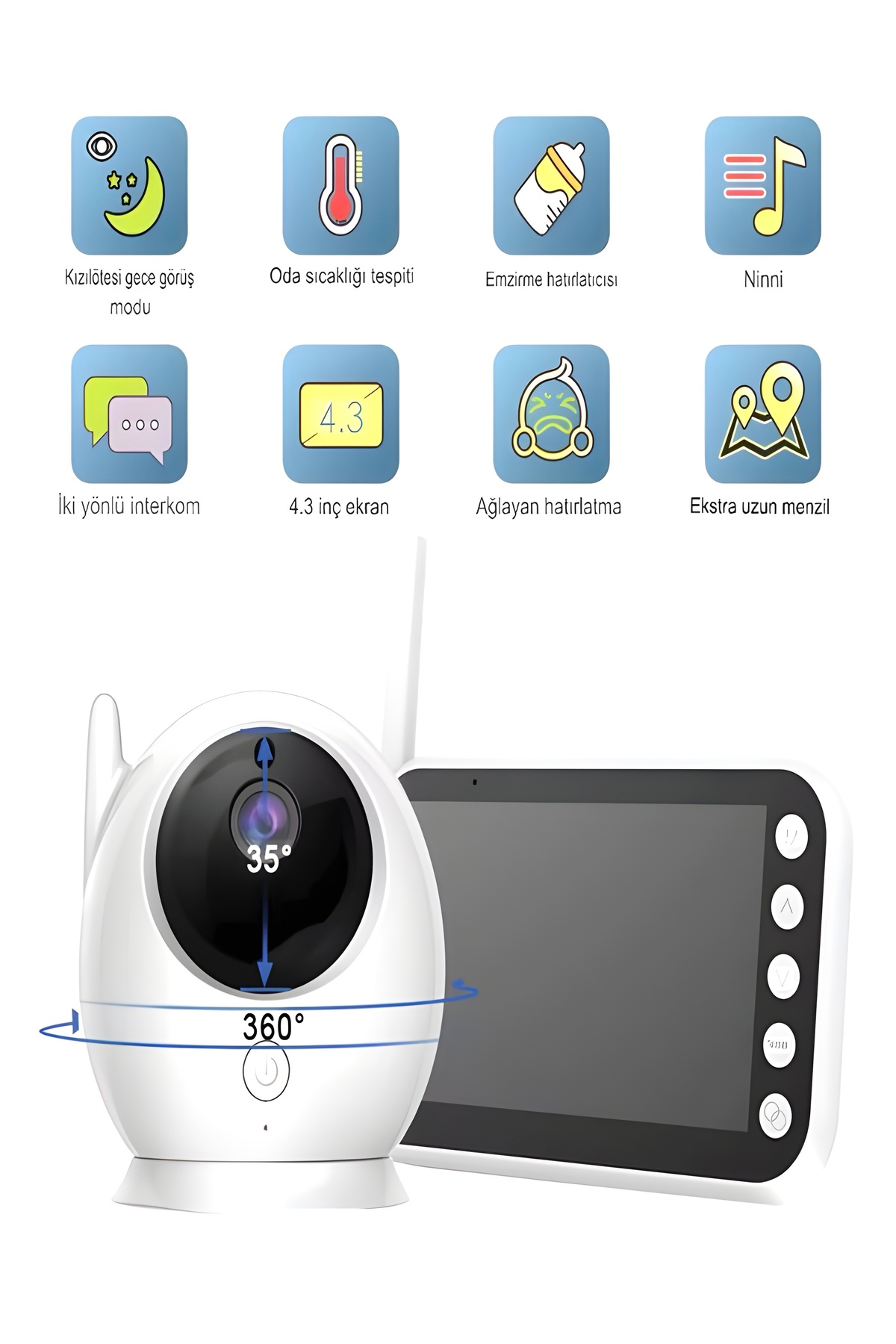 DEANB Full hd Bebek Kamerası 2.4 ghz Wireless, 360° Dönen Ptz Gece Görüş, Monitörlü Interkom Özellikli fotoğrafı 5 (önizleme)
