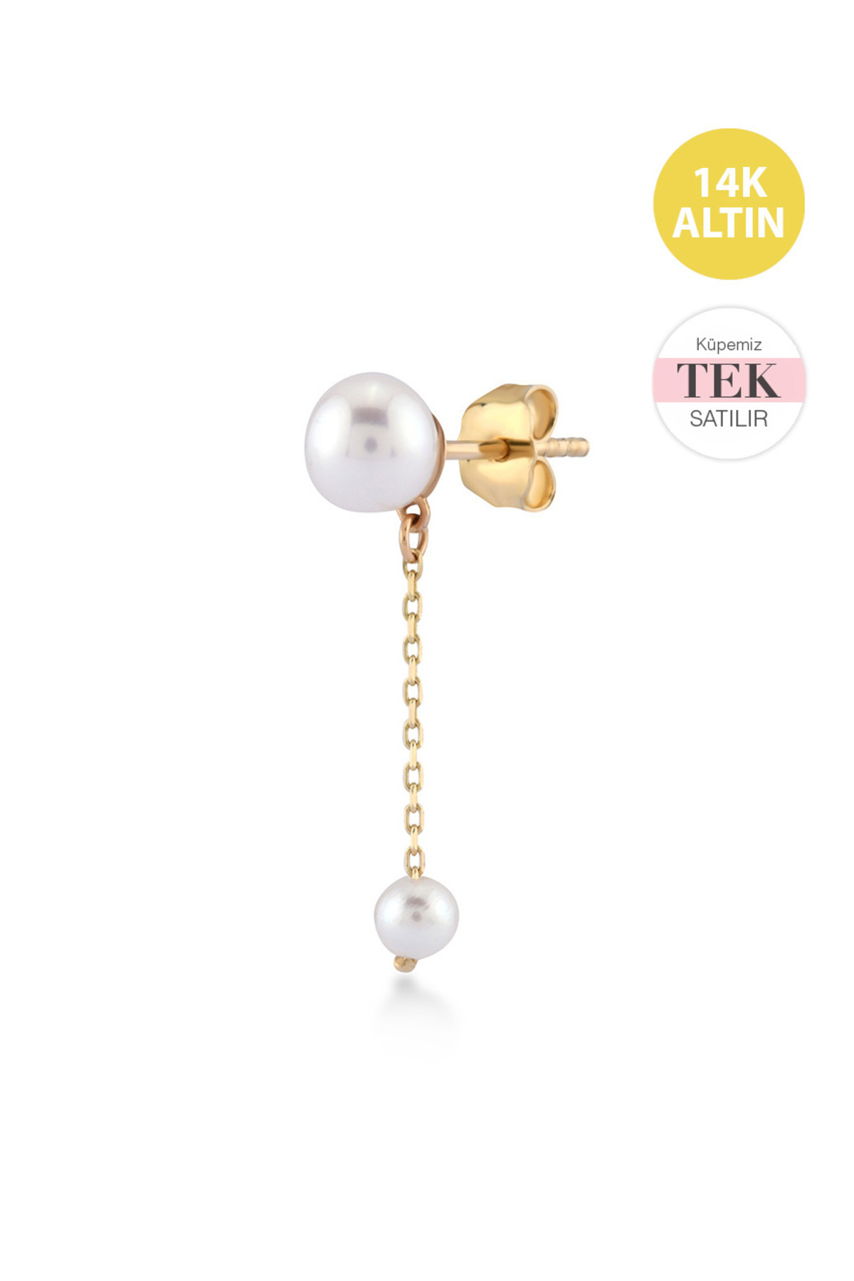 KURSHUNI White Dreams, 14 Ayar Altın Küpe (TEK Satılır)