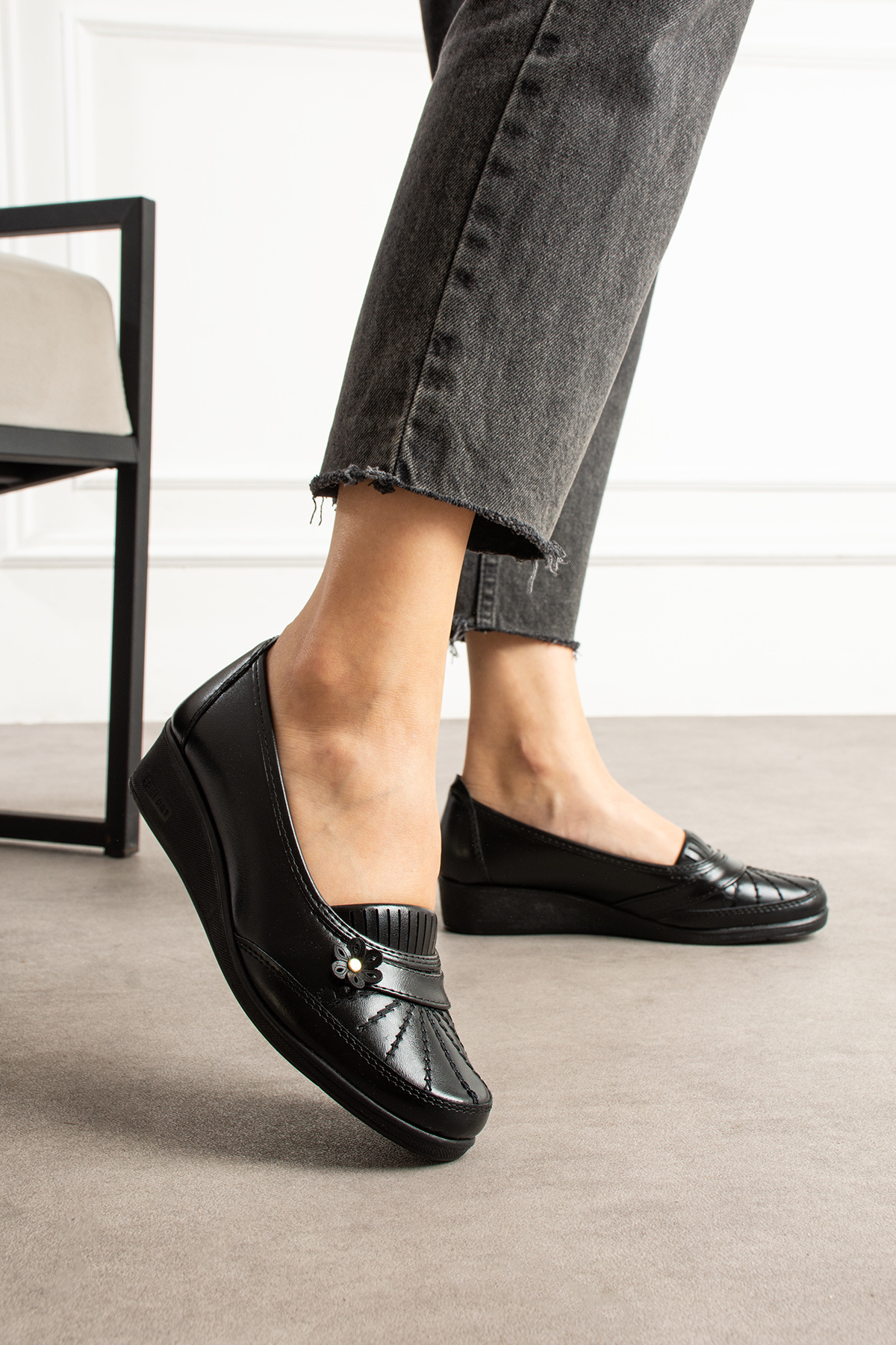 KAOF SHOES Kadın Siyah Ortopedik Anne Babet Ayakkabı Anne Ayakkabı Günlük Ayakkabı Klasik Ayakkabı Ayzen