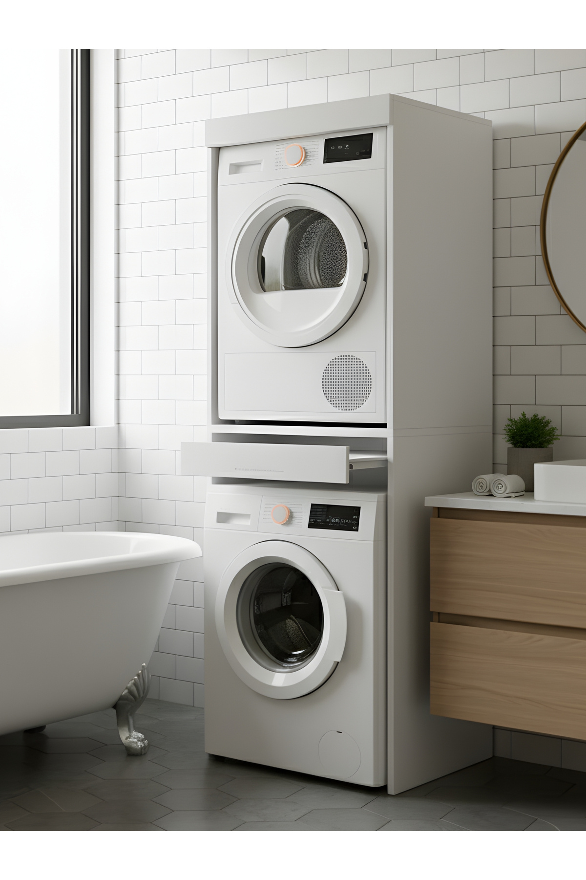 Free Home Premium MDF Ürün Lavenderia Plus Banyo Makine Dolabı Kurutma Makinesi Titreşim Önleyici