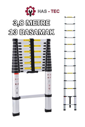 HAS-TEC 13 Basamaklı Düz Uzayan Teleskopik Merdiven 3,8 m