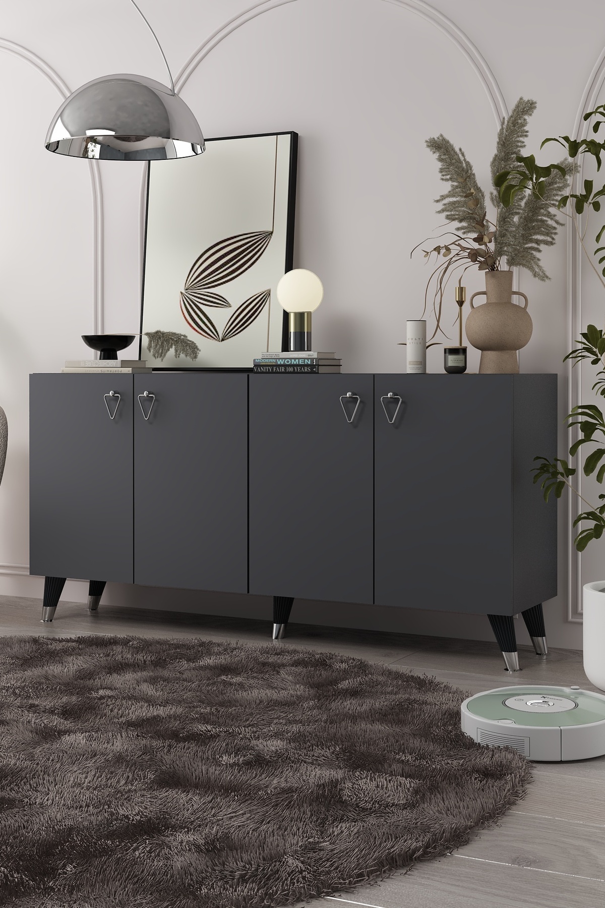 DEMONTE DECOR 8199-1DD KB150 KONSOL, TV ÜNİTESİ ANTRASİT-GÜMÜŞ