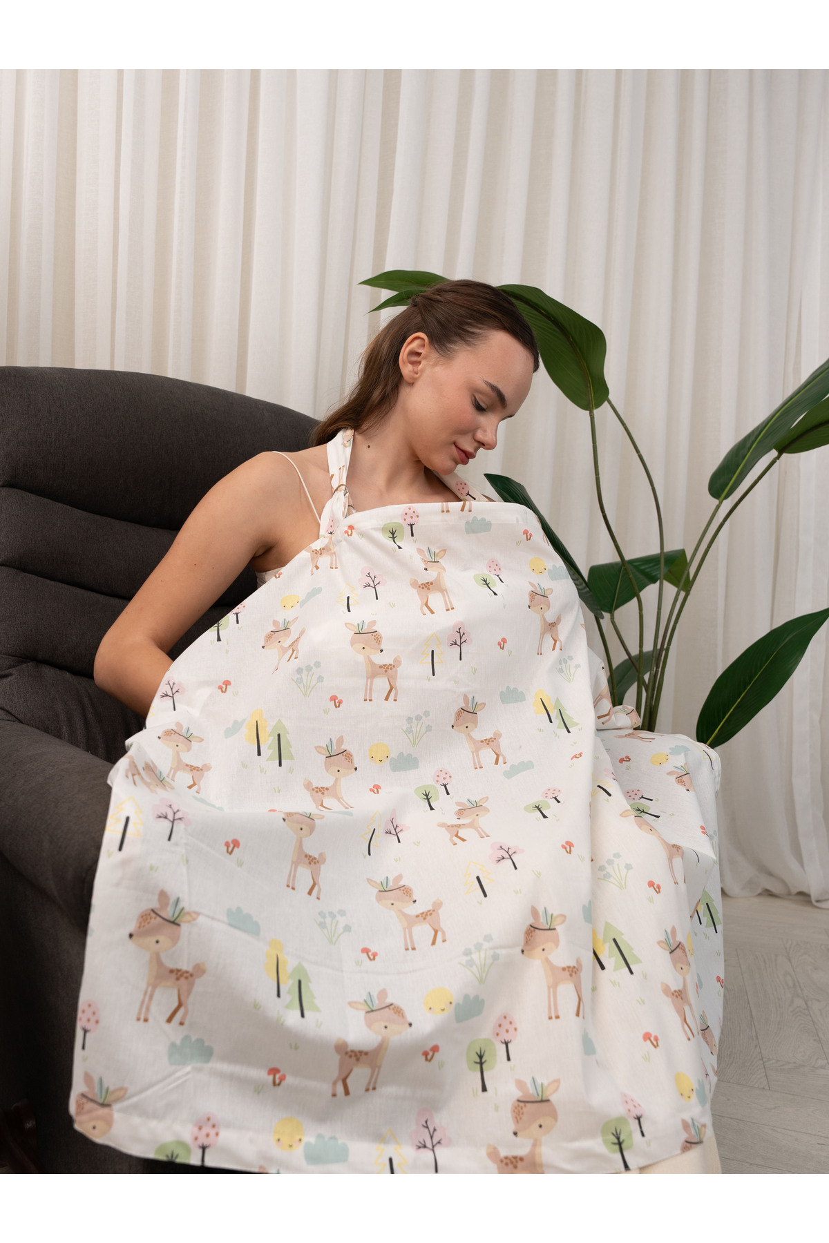 Atölye Eda Exclusive %100 Pamuklu Oeko-tex Sertifikalı Balenli Ayarlanabilir Yaka Aparatlı Emzirme Önlüğü 80x100cm fotoğrafı 3 (önizleme)