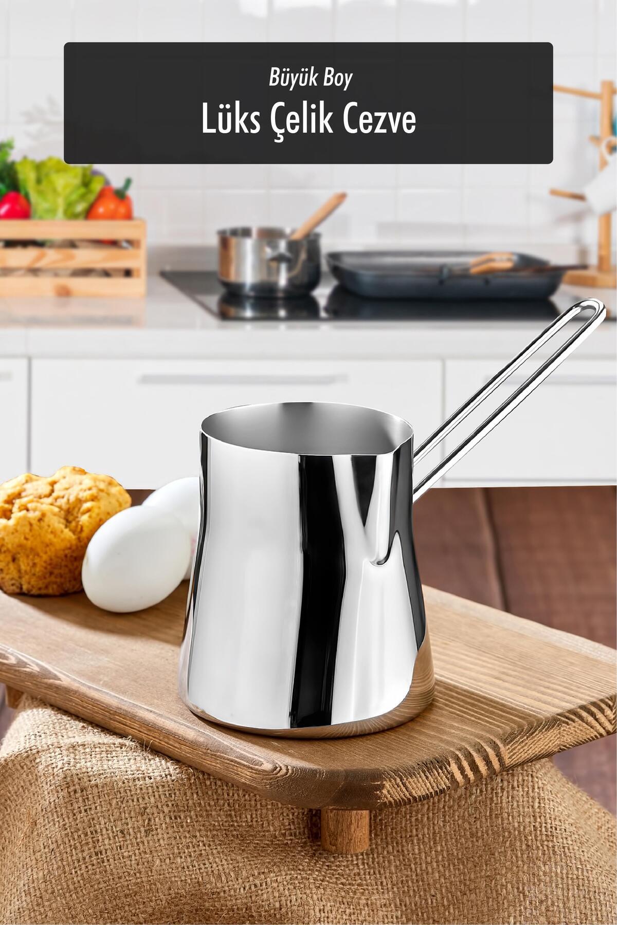 Mustran Paslanmaz Çelik 750 ml Büyük Boy Cezve ( 9 Fincan Ölçüsünde )