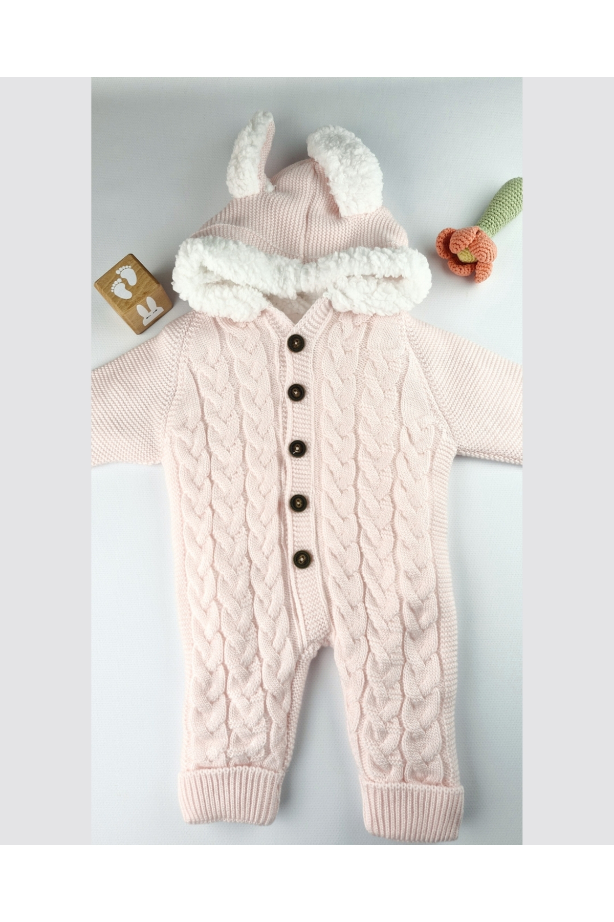 asliva Kız Bebek Şeker Pembe Triko Tulum – Peluş Astarlı Kapüşonlu Kışlık (6-24 Ay) fotoğrafı 2 (önizleme)