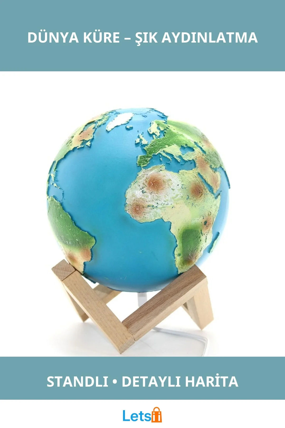 Letsii Şık Tasarımlı Aydınlatmalı Standlı Dünya Küre Masaüstü Dekor