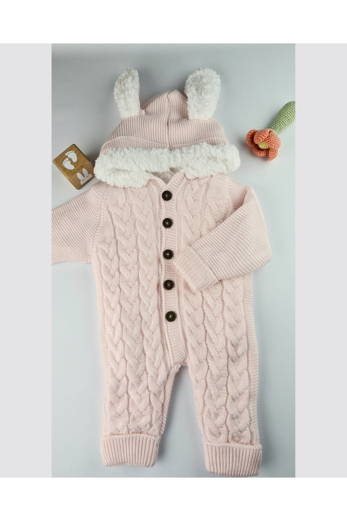 asliva Kız Bebek Şeker Pembe Triko Tulum – Peluş Astarlı Kapüşonlu Kışlık (6-24 Ay) fotoğrafı 3 (önizleme)