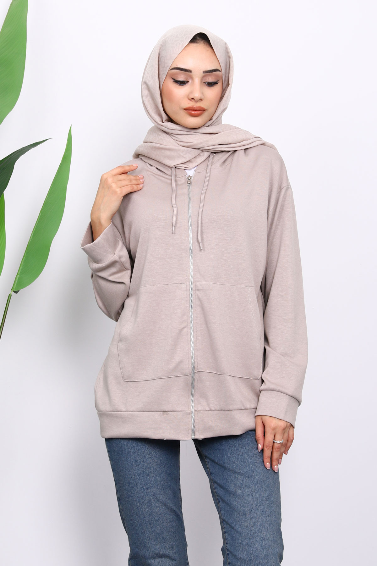 İmajButik Stone Hooded Zippered Modal Sweat Cardigan - Trendyol