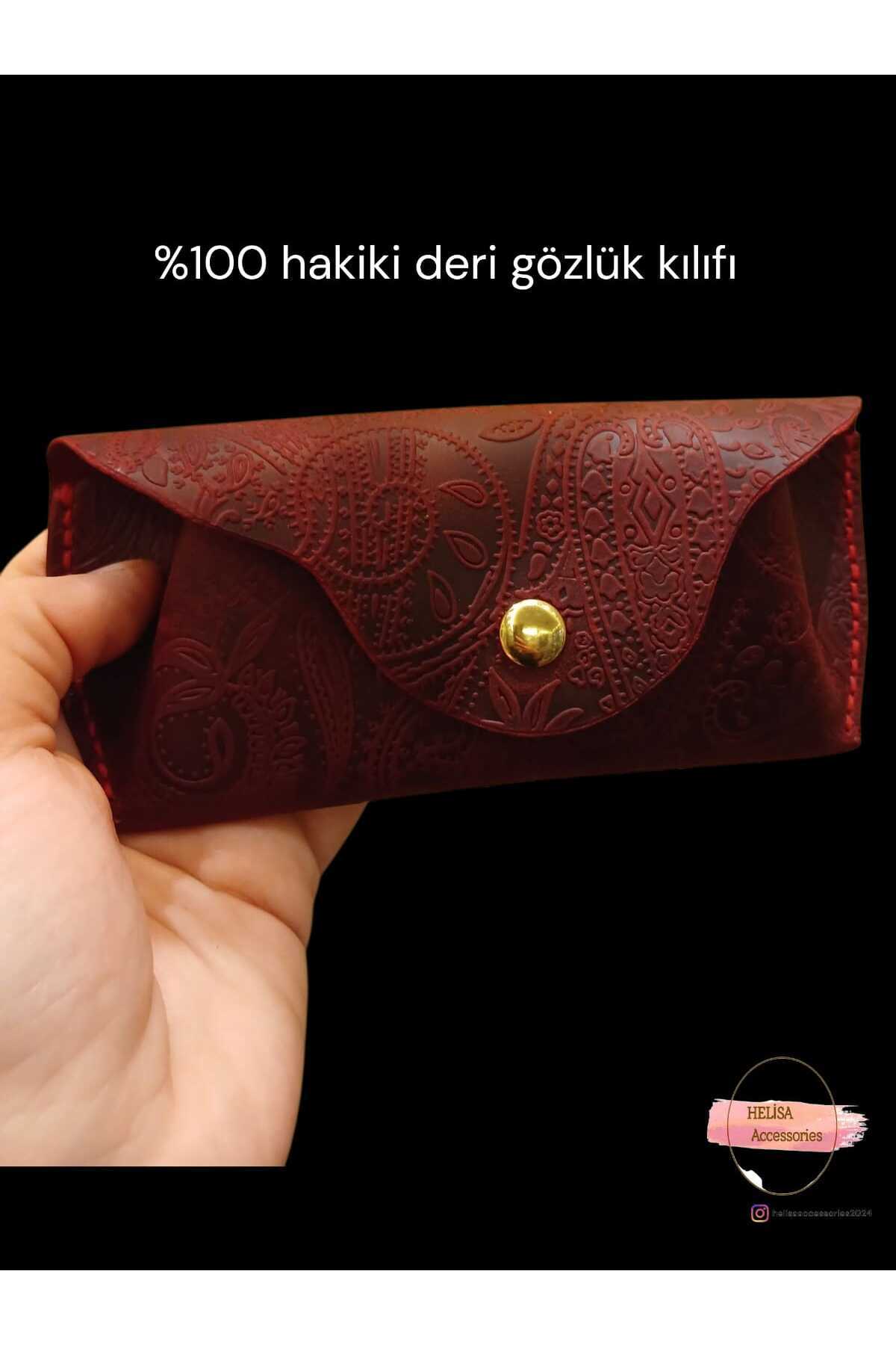 HELİSA ACCESSORİES HAKİKİ DERİ EL YAPIMI 1. KALİTE GÖZLÜK KILIFI-KIRMIZI RENK-YENİ SERİ GOLD APARAT DETAY-HEDİYELİK