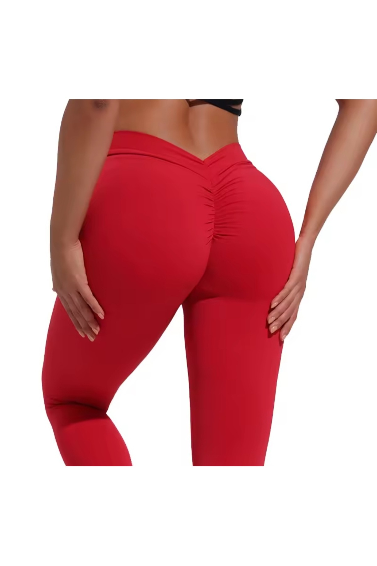 MAROVOAY  Arkası büzgü detaylı kırmızı uzun tayt,spor tayt,yoga taytı - Görsel 3