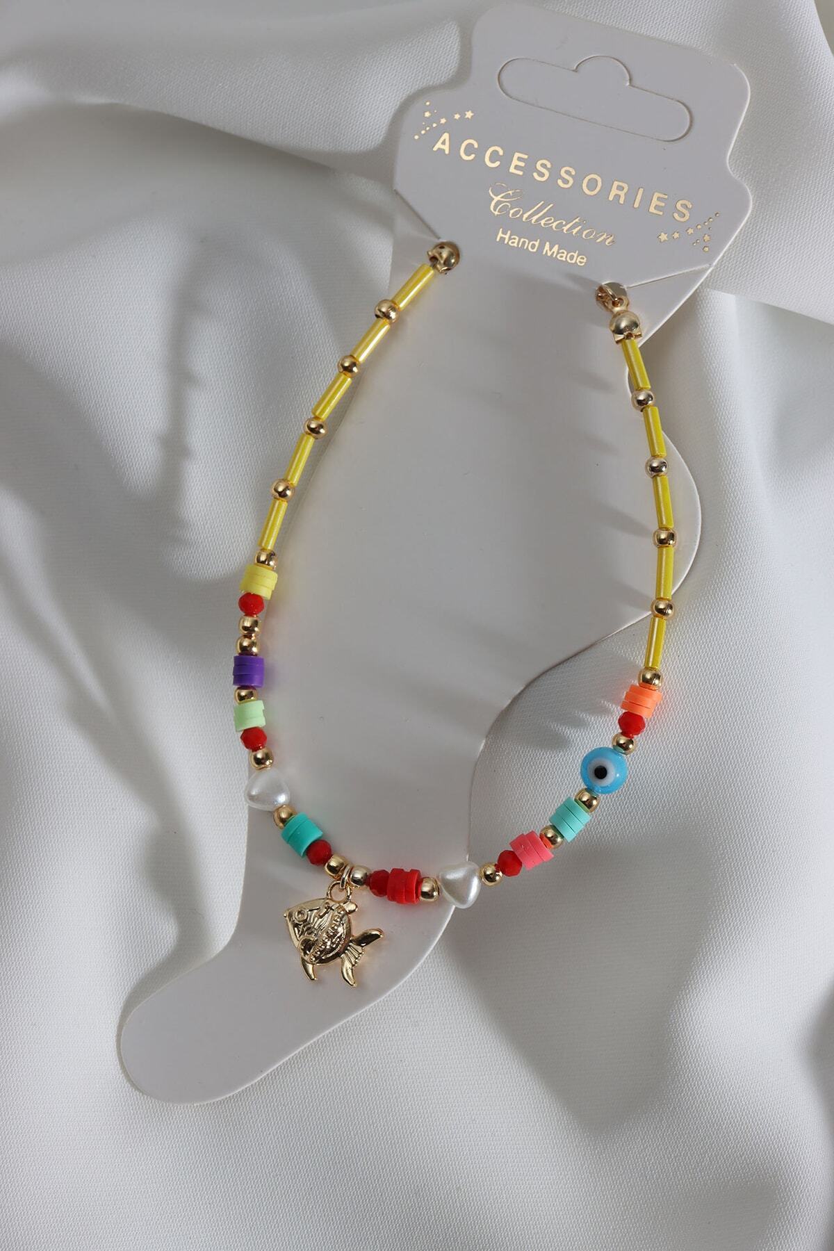 LA PERRY ACCESSORIES Sarı Boncuklu Balık Uç Boncuk Halhal