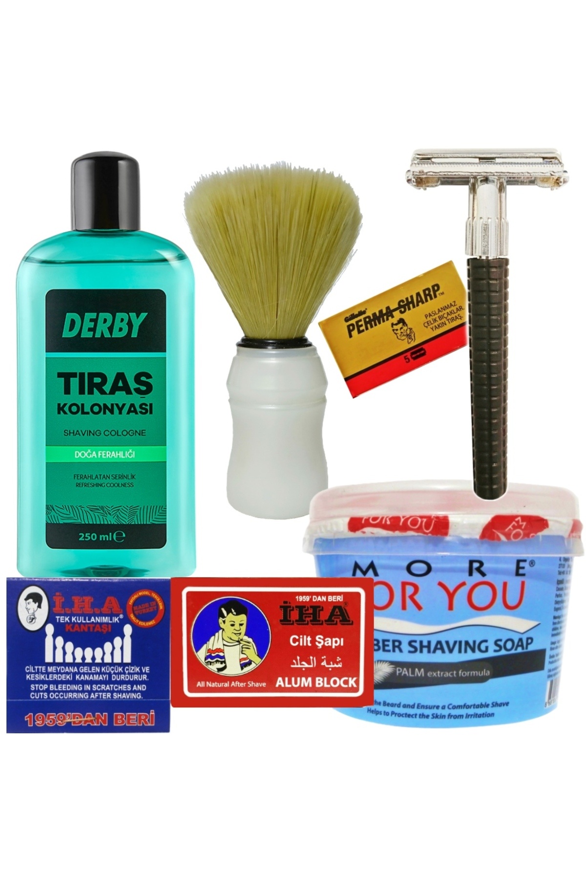 atamanstore Klasik Tıraş Seti, Tıraş Makinesi ve Bıçağı, Tıraş Sabunu, Fırçası ve Kolonyası, Cilt Şapı, Kantaşı