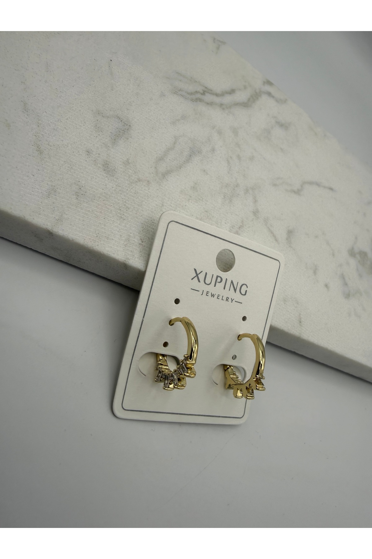 14k Gold Kararmaz Diştan Taşli Halka Küpe