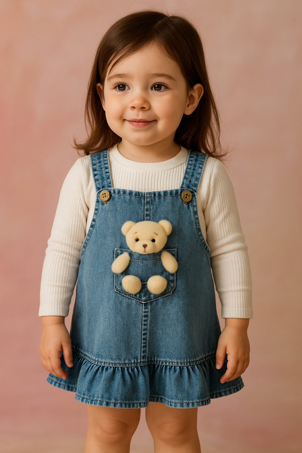 TUOBEBE Ayıcıklı Jean Jile Askılı Etek Elbise 2 Li Takım fotoğrafı 2 (önizleme)