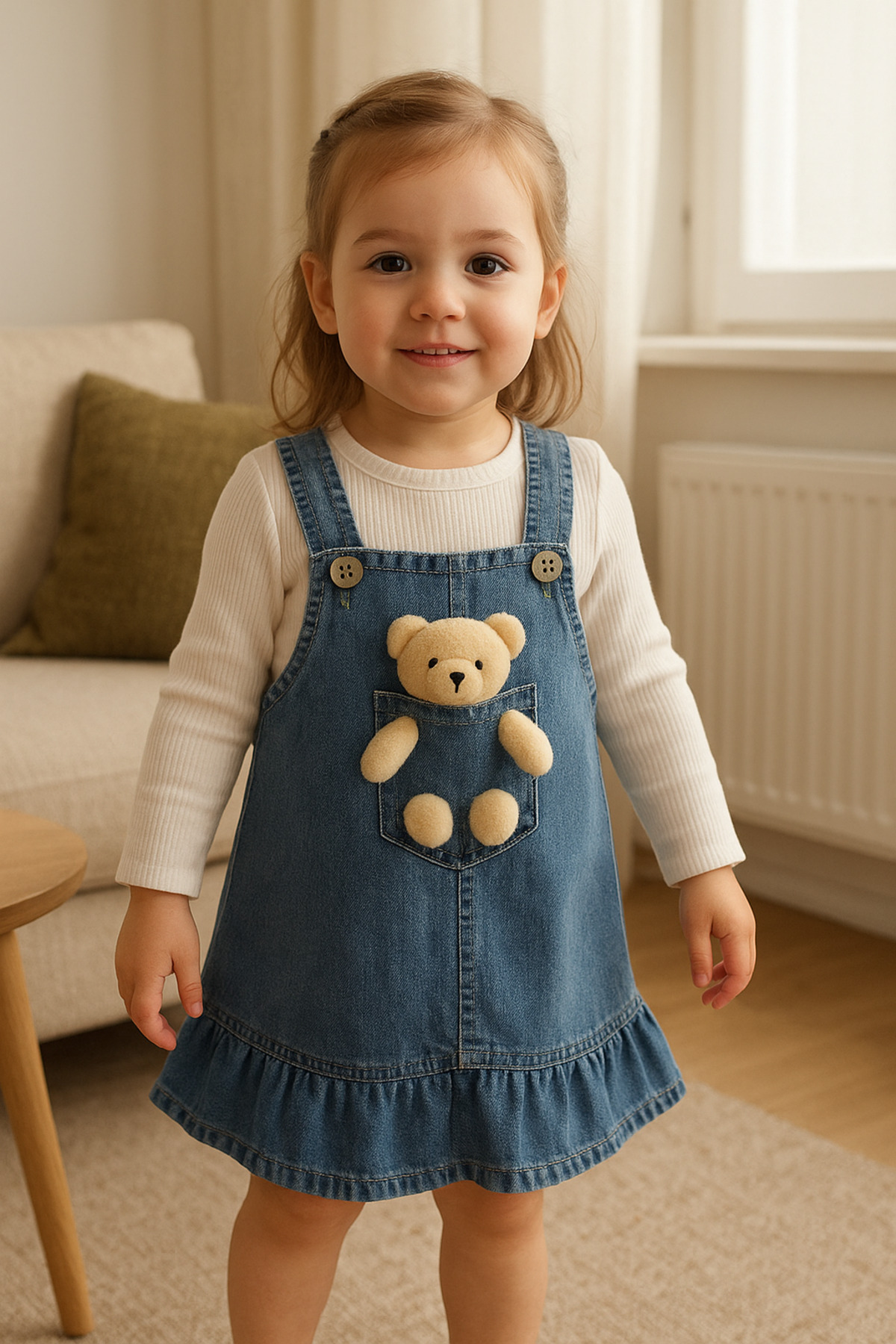 TUOBEBE Ayıcıklı Jean Jile Askılı Etek Elbise 2 Li Takım fotoğrafı 3 (önizleme)