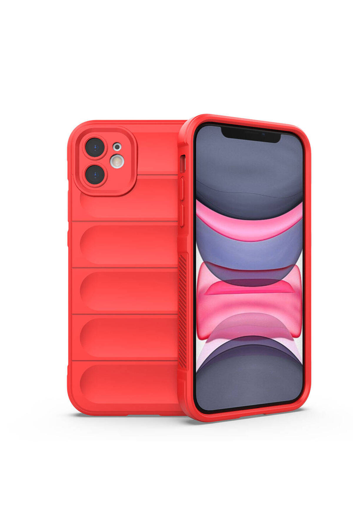 iPhone 11 Kılıf Esnek TPU Oyuklu Arka Yüzey Tasarımlı NXXA Etnik Silikon Kapak - Kırmızı