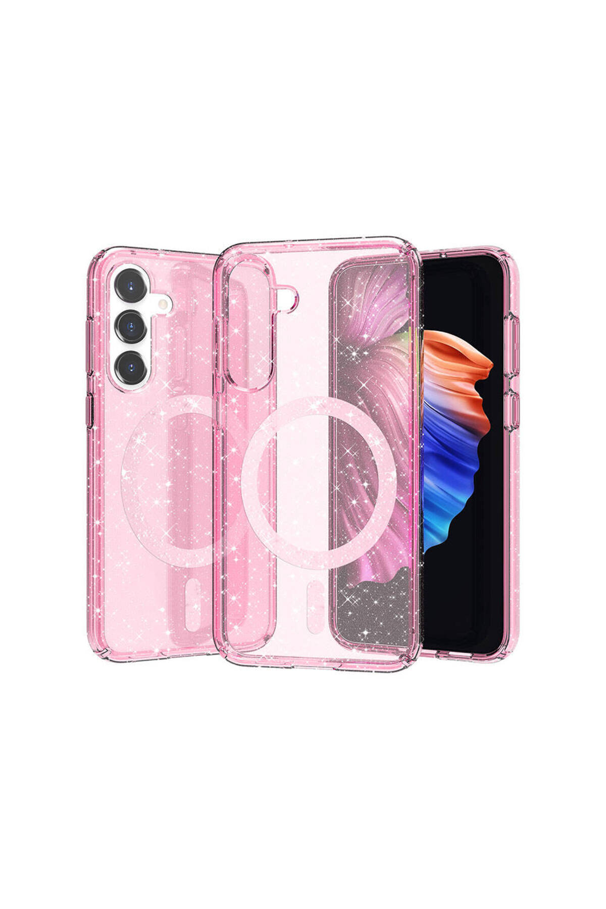 Galaxy S23 FE Kılıf Magsafe Şarj Özellikli Parlayan Simli Saydam Renkli NXXA Allstar Kapak - Pembe