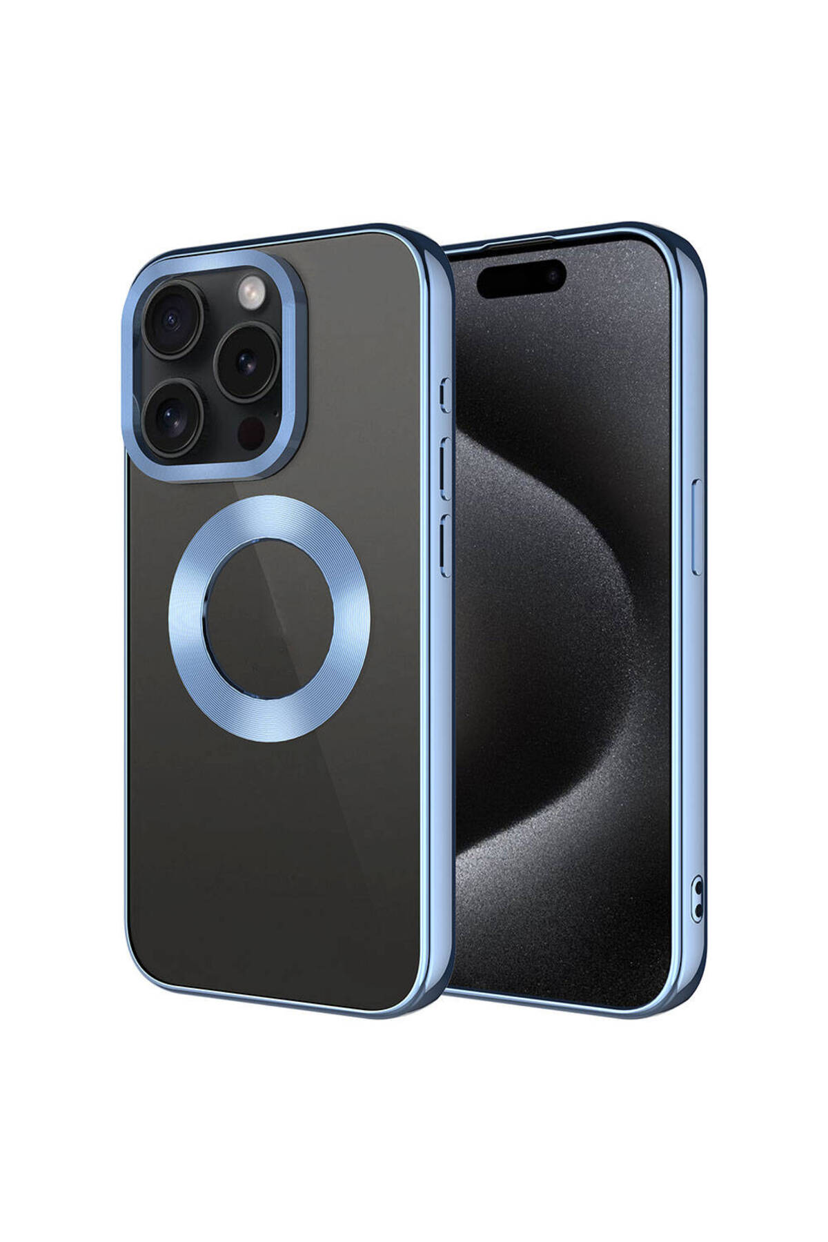 iPhone 15 Pro Uyumlu Tek Kamera Çerçeveli Logo Gösteren NXXA Omega Kılıf-Sierra Mavi
