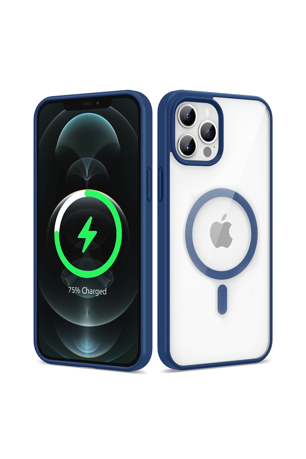 iPhone 12 Pro Max Uyumlu Magsafe Wireless Şarj Özellikli Silikon NXXA Ege Kılıf-Mavi