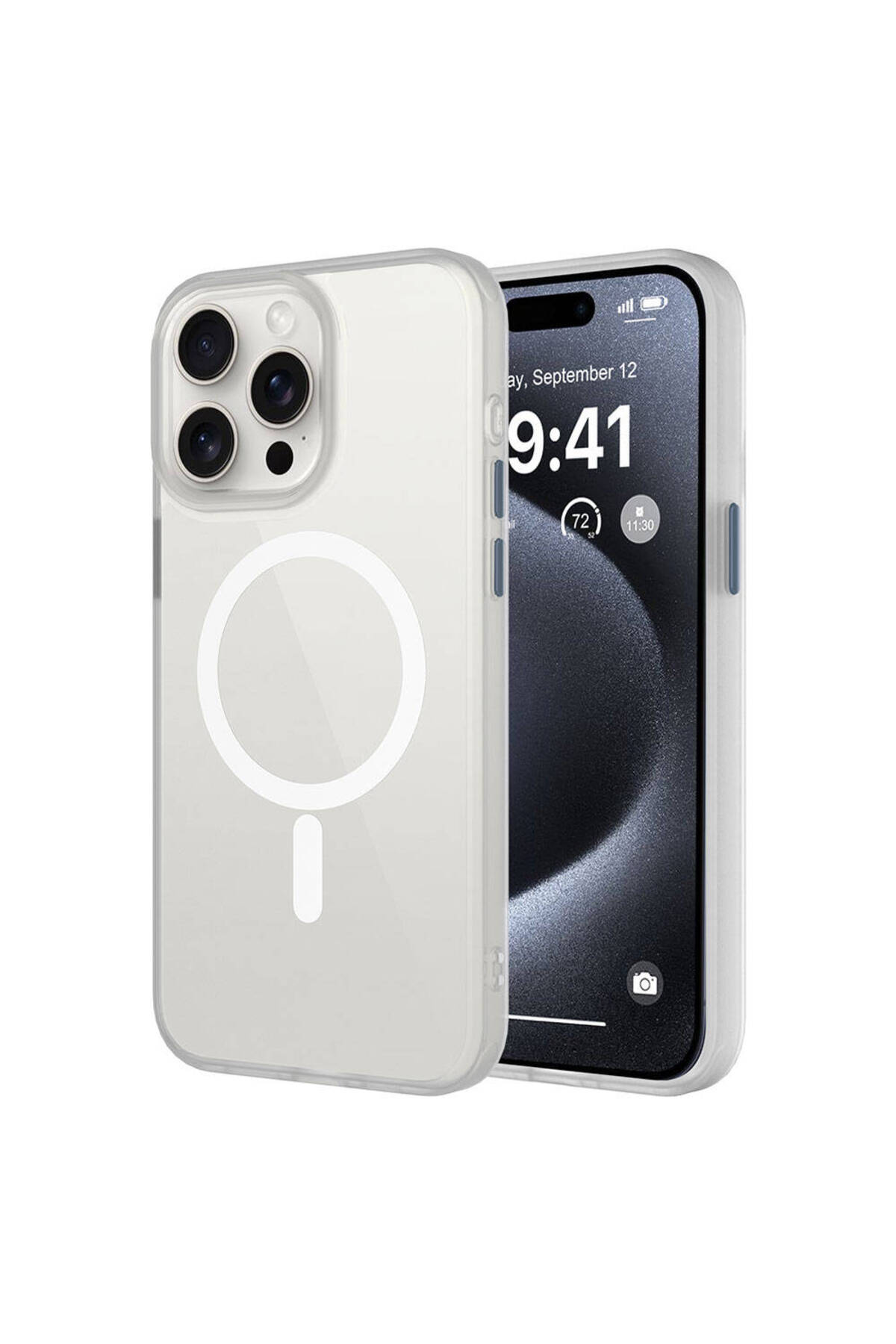 iPhone 15 Pro Max Uyumlu Mat Arka Yüzey Wireless Şarj Özellikli NXXA Flet Magsafe Kılıf-Beyaz