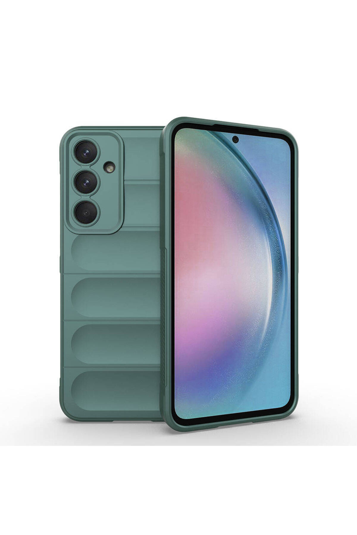Galaxy A55 Kılıf Esnek TPU Oyuklu Arka Yüzey Tasarımlı JoieCreatif Etnik Silikon Kapak - Koyu Yeşil