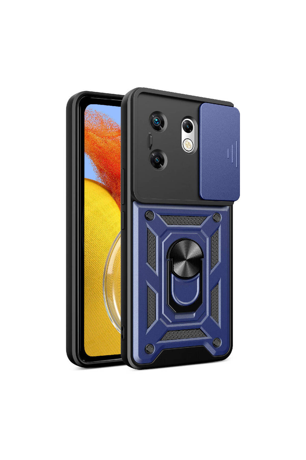 İnfinix Zero 30 4G Kılıf Magnetik Standlı Kamera Korumalı JoieCreatif Sürgülü Vega Kapak - Mavi