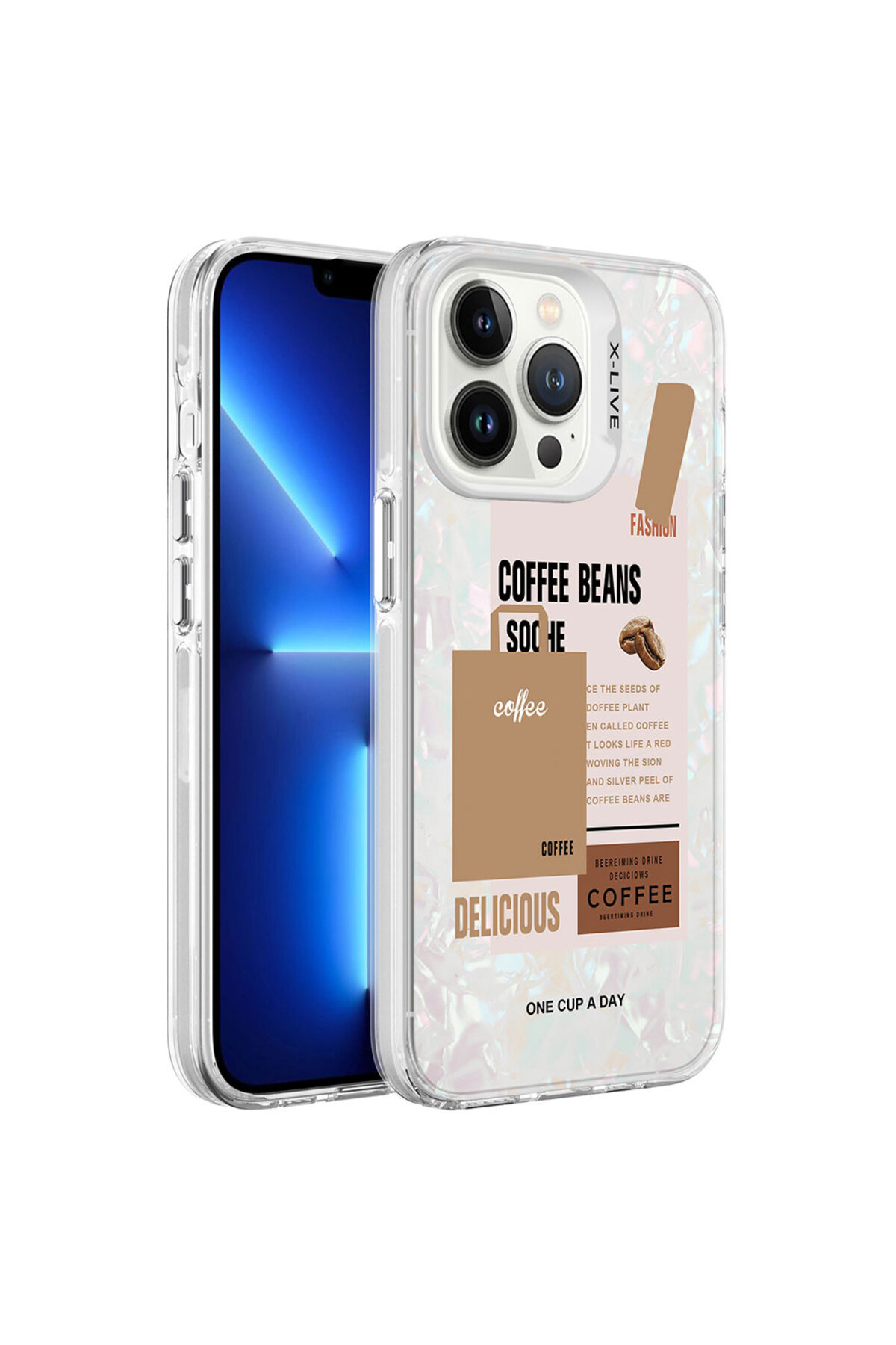 iPhone 13 Pro Max Uyumlu Mermer Desenli JoieCreatif Marbello Kılıf-Kahverengi