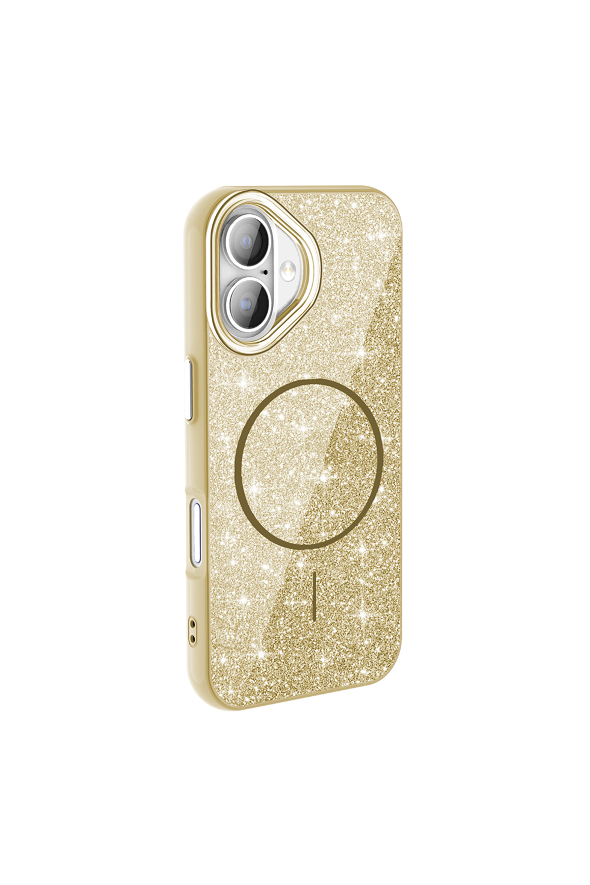 iPhone 16 Plus Kılıf Magsafe Şarj Özellikli Parlayan Simli NXXA Okso Kapak - Gold