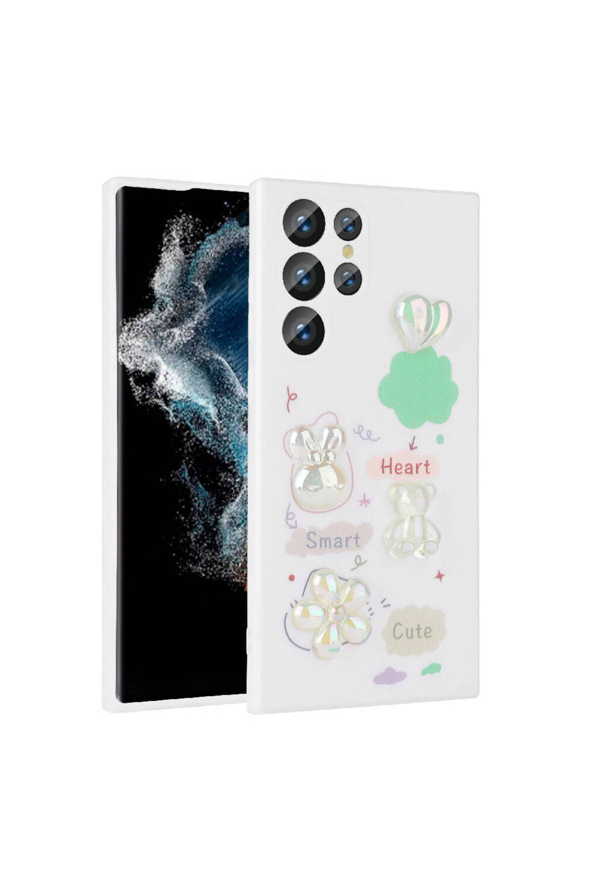 Galaxy S23 Ultra Uyumlu Kabartma Figürlü Parlak NXXA Toys Silikon Kılıf-Beyaz