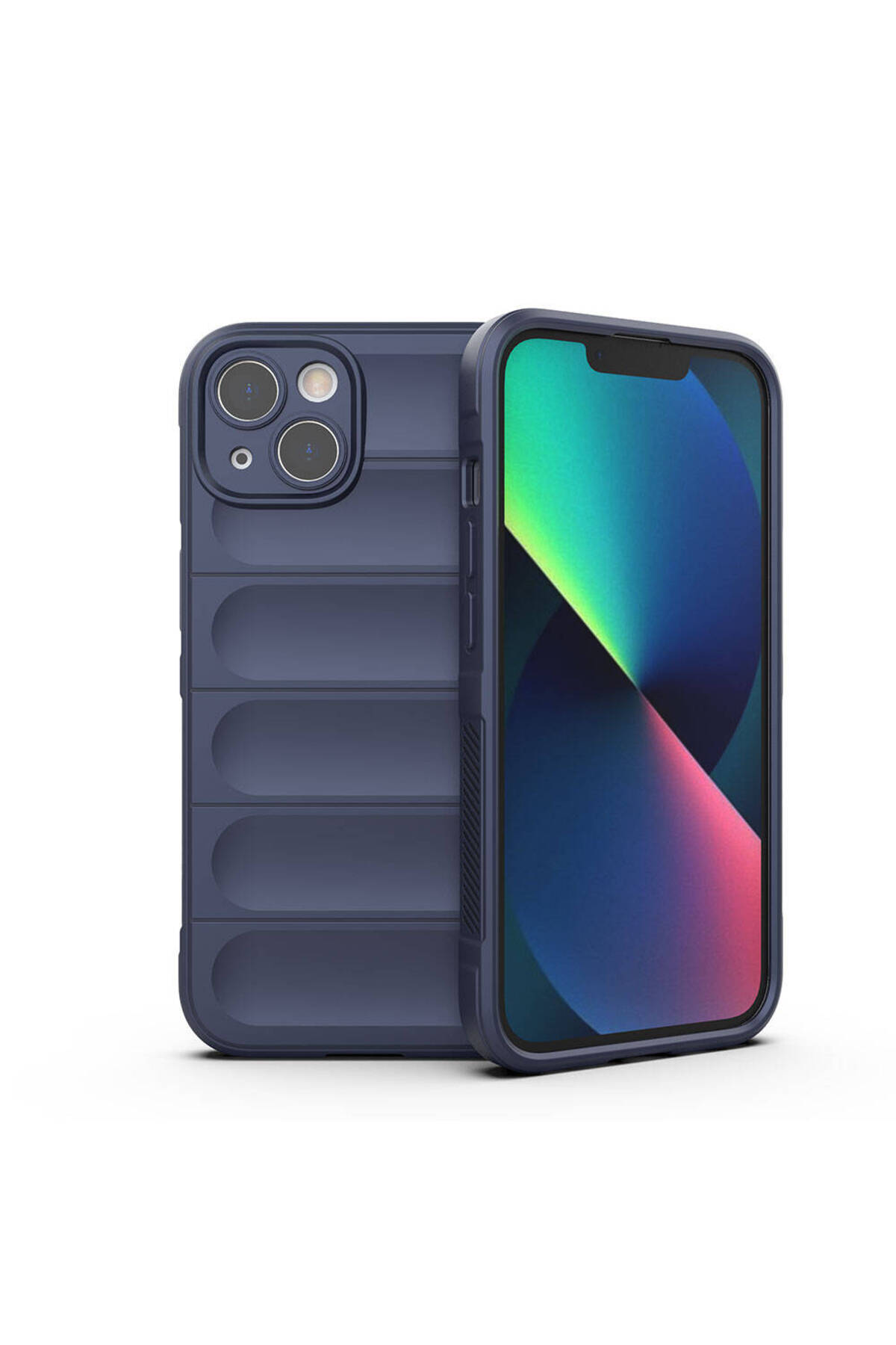 iPhone 13 Kılıf Esnek TPU Oyuklu Arka Yüzey Tasarımlı NXXA Etnik Silikon Kapak - Lacivert